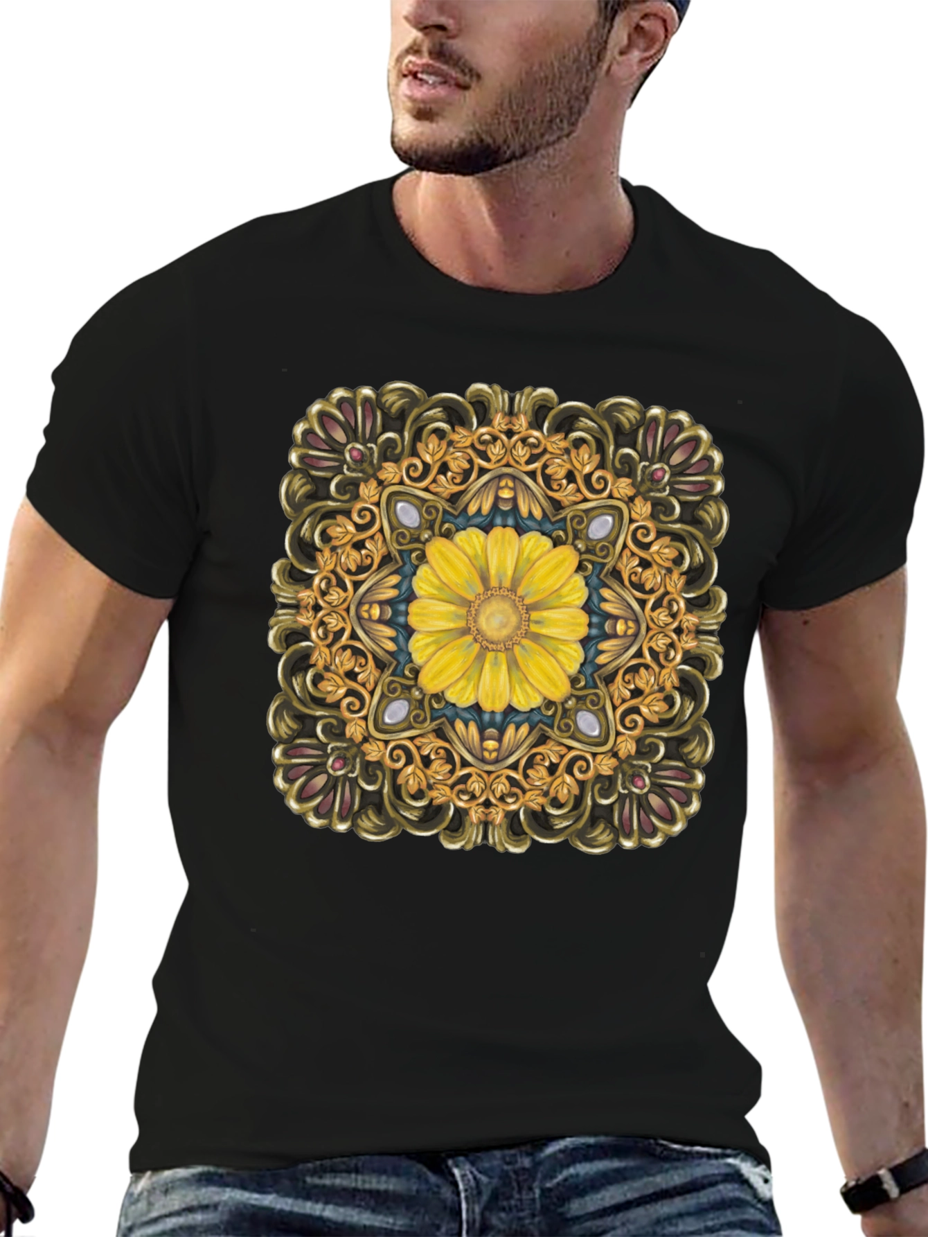 Floral Mandala T-Shirt - Elegant Black Tee