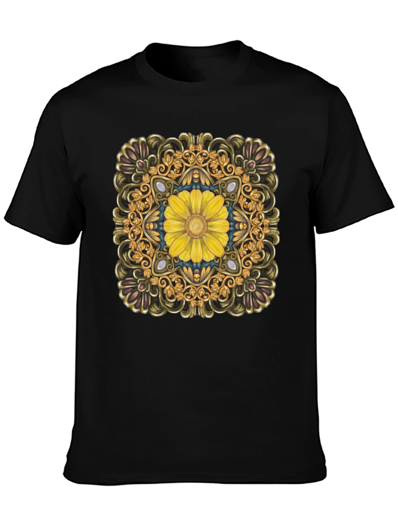 Floral Mandala T-Shirt - Elegant Black Tee
