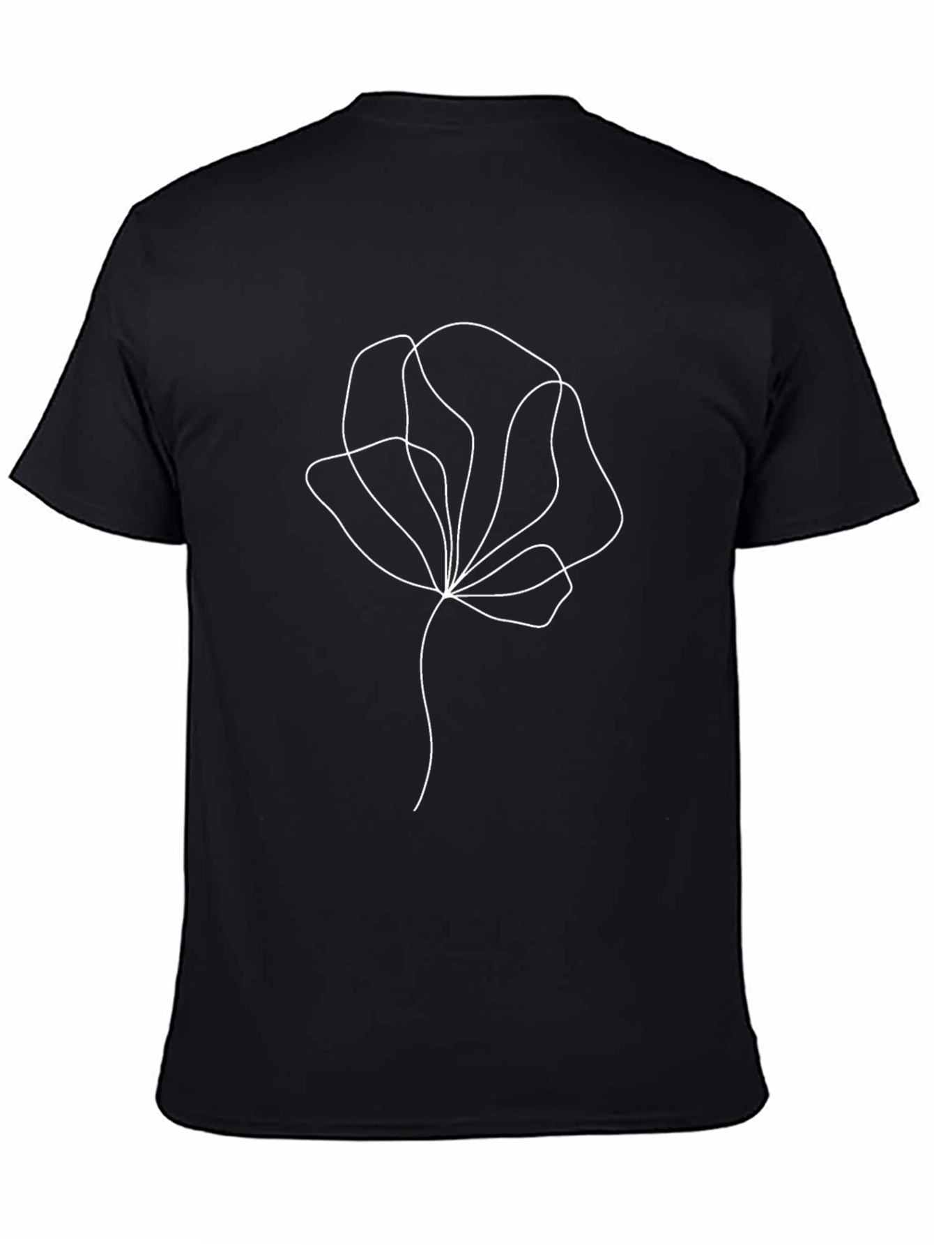 Minimalist Flower Line Art Black T-Shirt