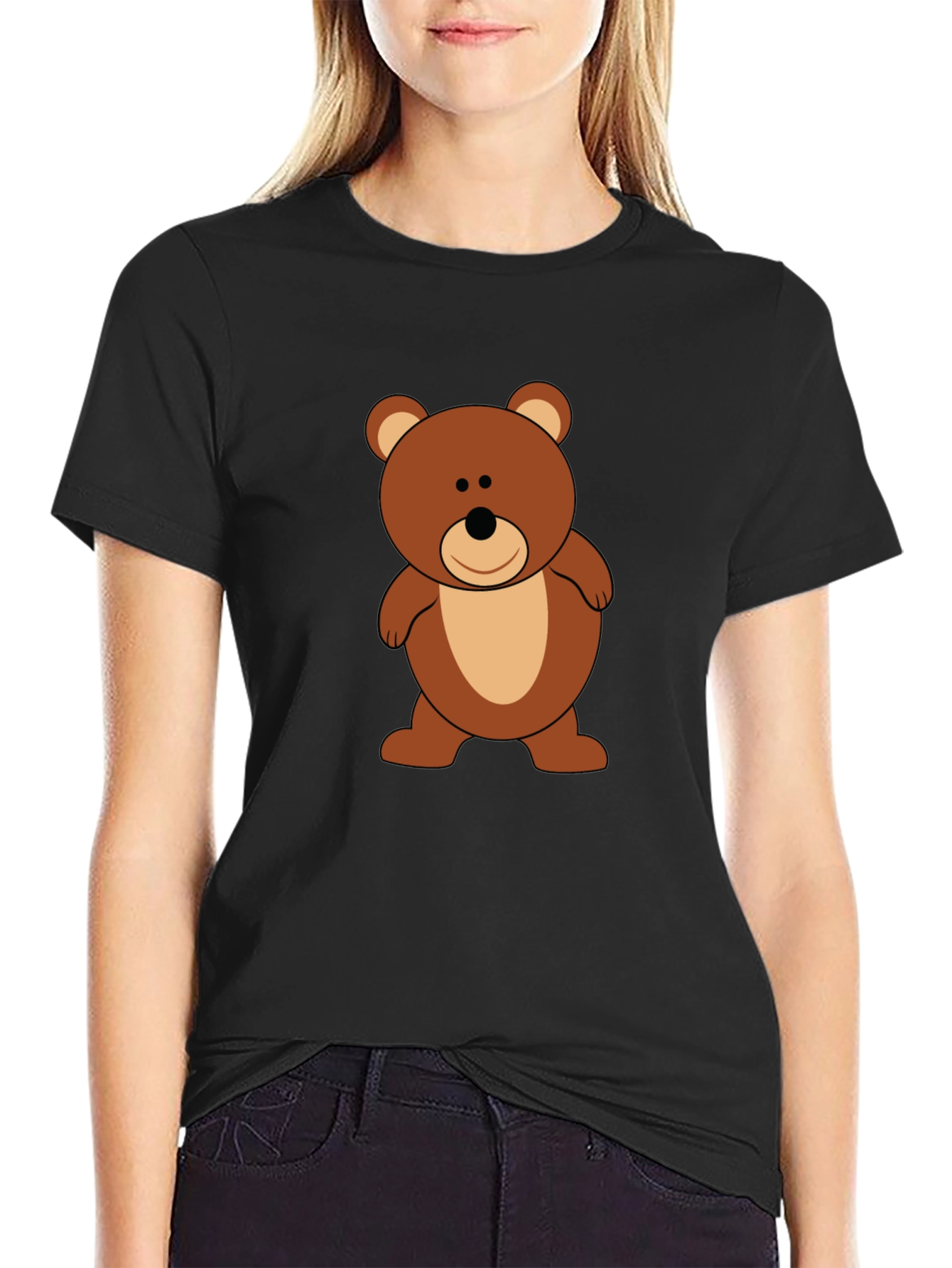 Cute Teddy Bear Graphic Tee - Black