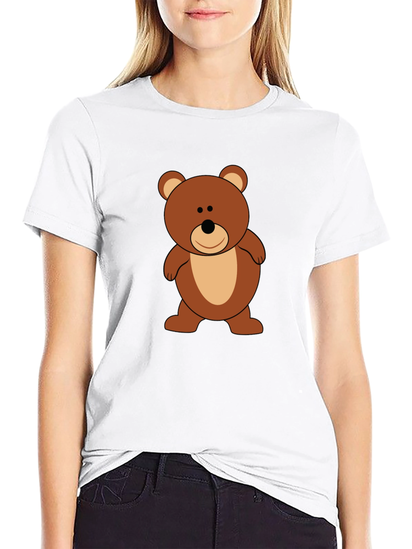 Cute Teddy Bear Graphic Tee - Black