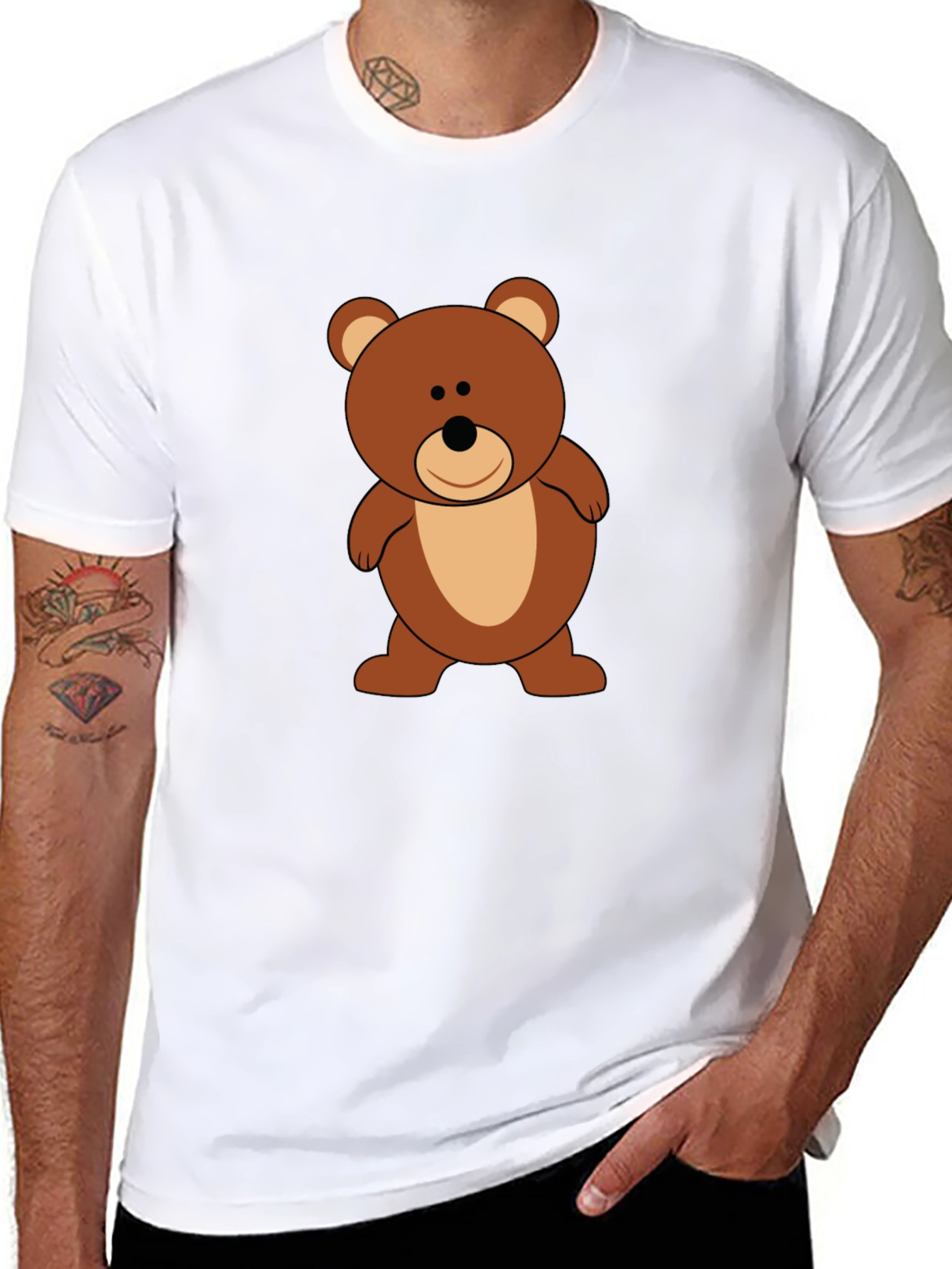 Cute Teddy Bear Graphic Tee - Black