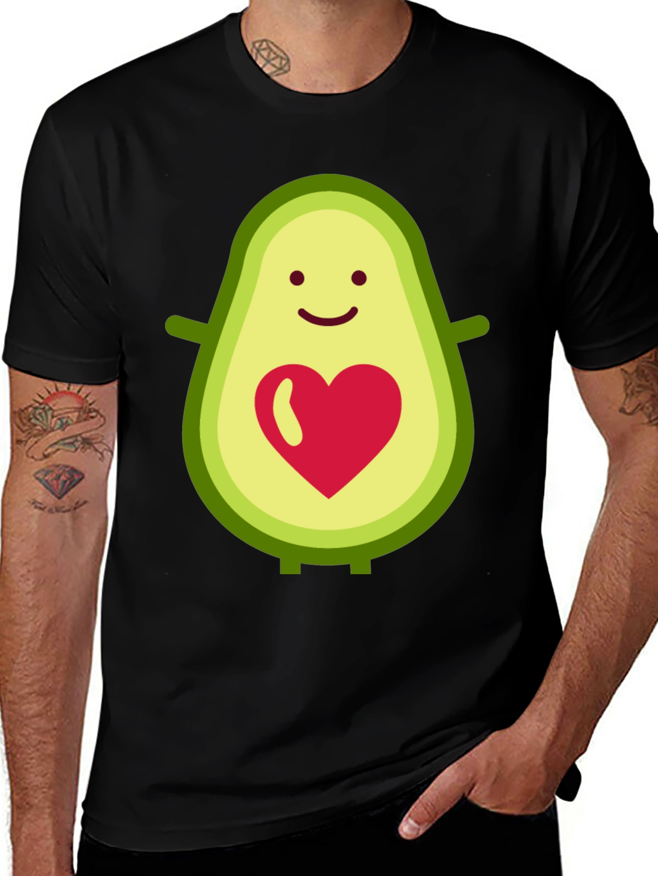 Cute Avocado Heart Graphic Tee - Black Cotton