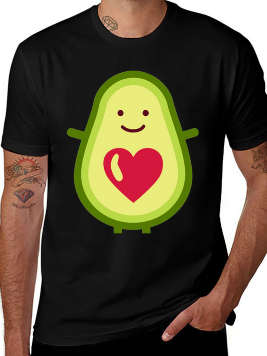 Cute Avocado Heart Graphic Tee - Black Cotton