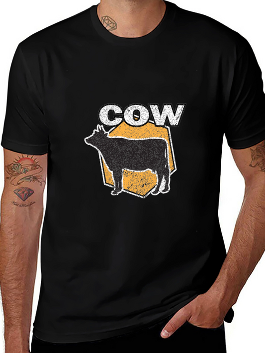 Cow Graphic T-Shirt - Black Cotton Tee for Men