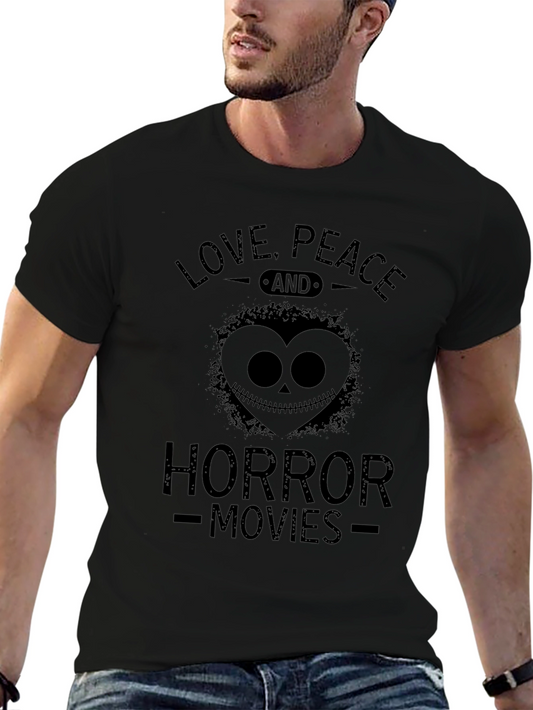 Love Peace Horror Movies Black Graphic T-Shirt