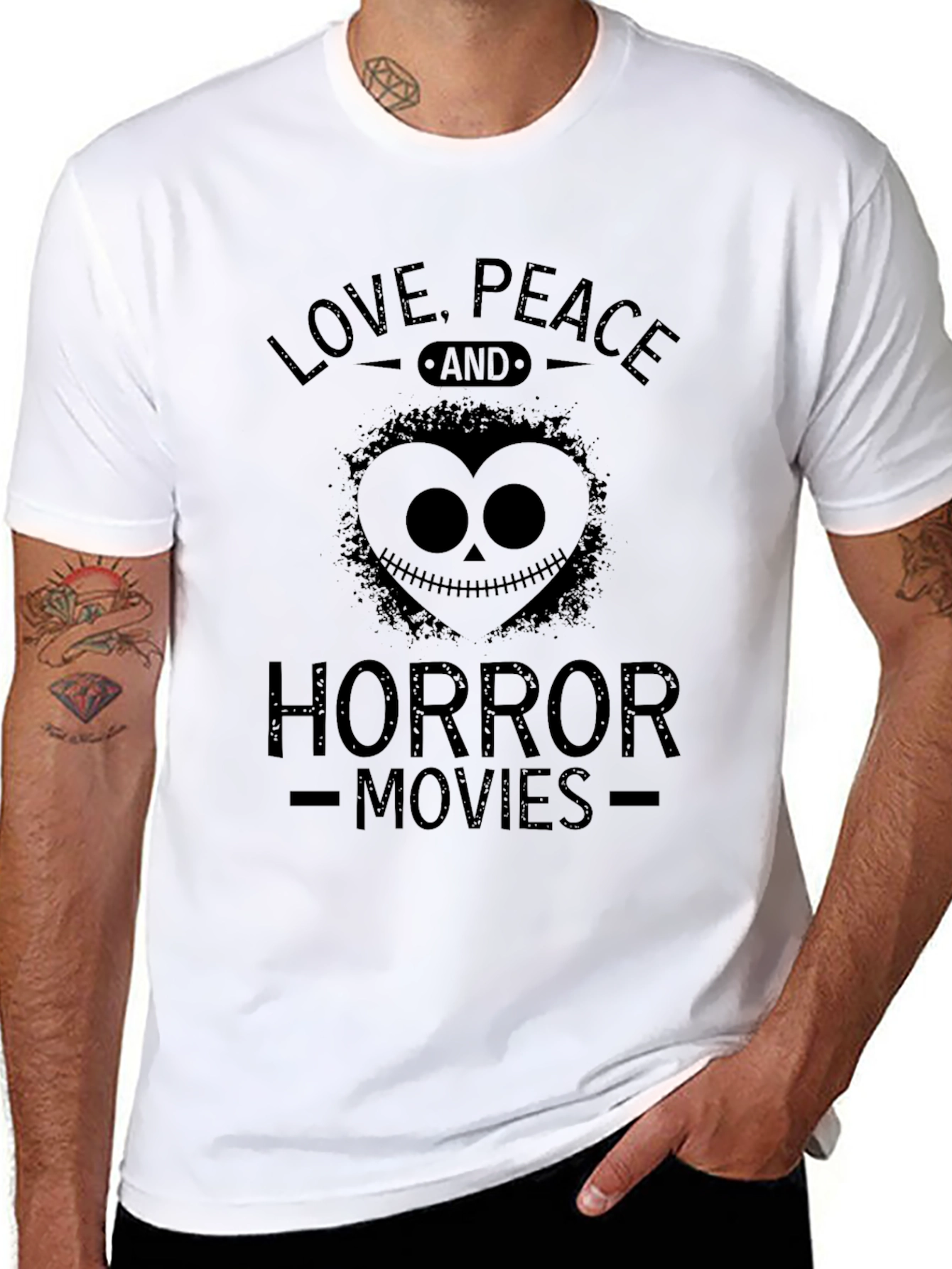 Love Peace Horror Movies Black Graphic T-Shirt