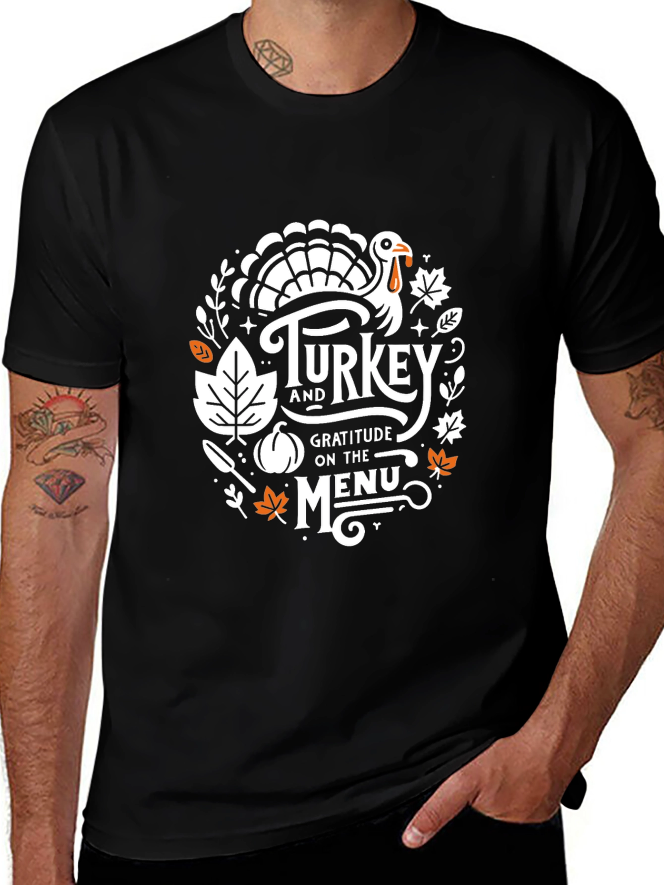 Thanksgiving Turkey Gratitude Menu Black T-Shirt