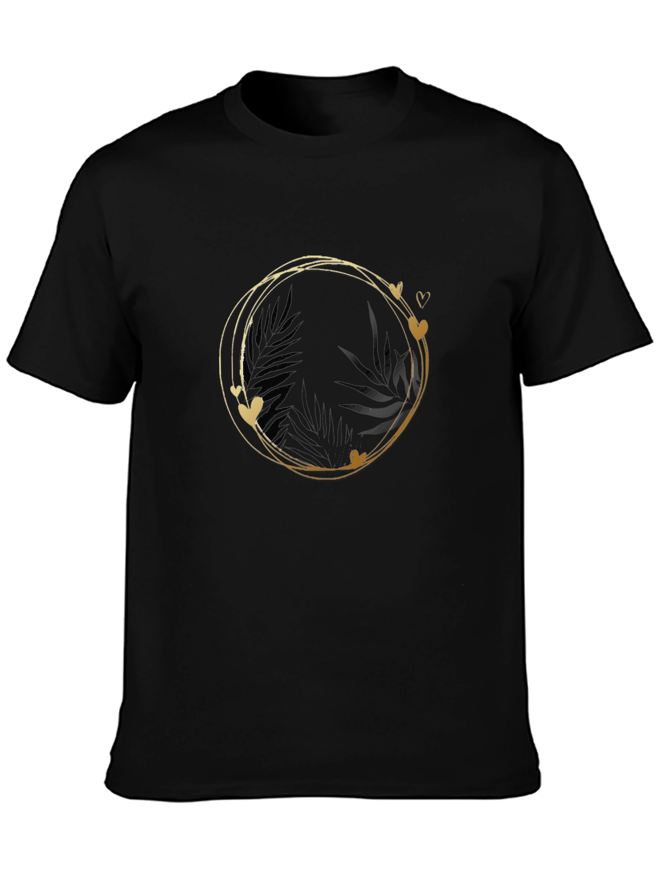Stylish Black Tee with Gold Heart Circle Design