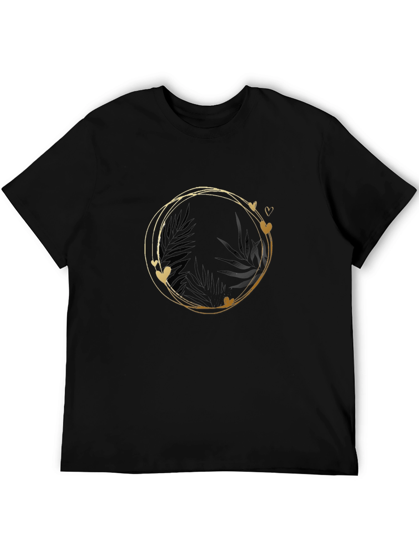 Stylish Black Tee with Gold Heart Circle Design