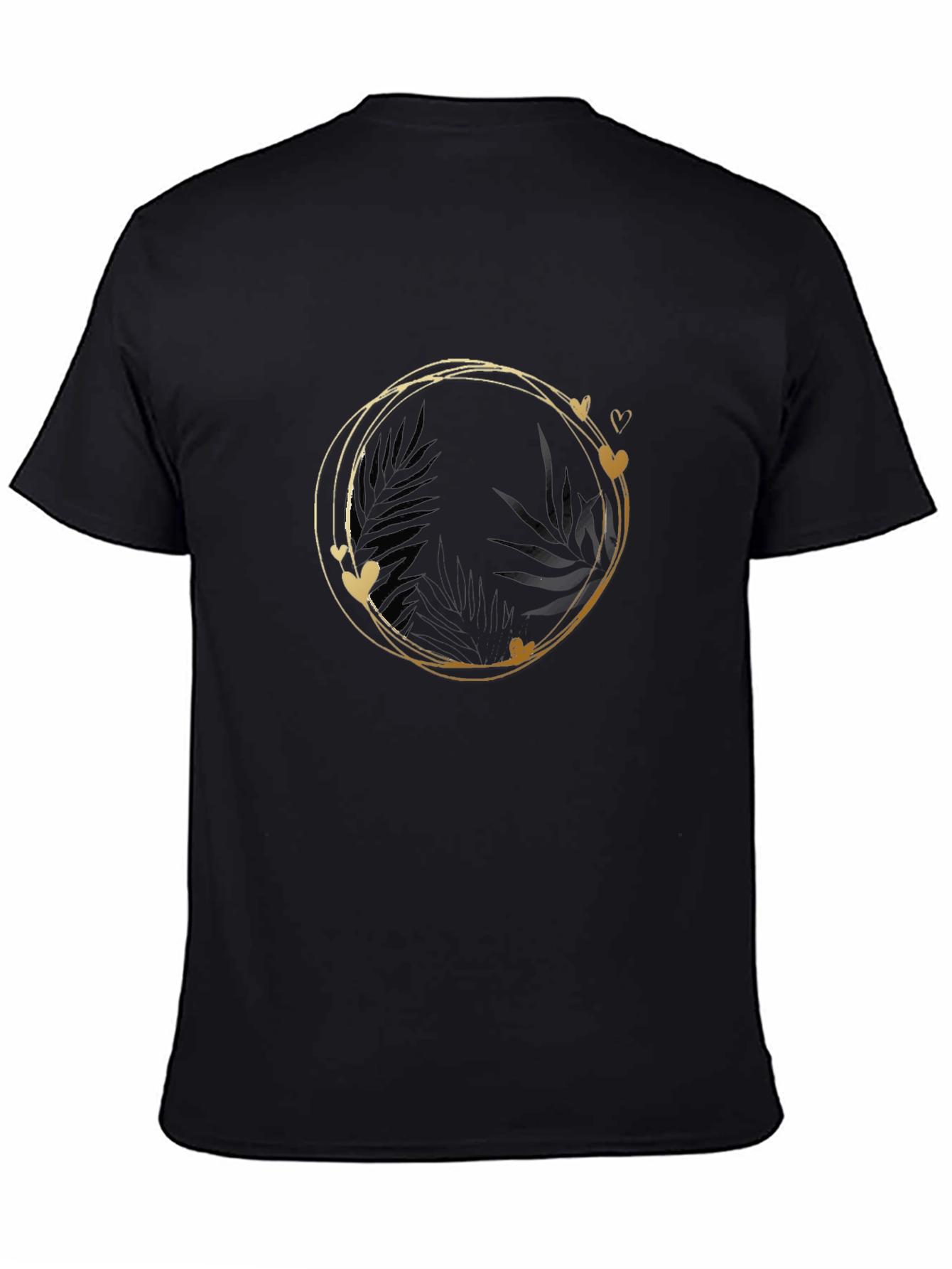 Stylish Black Tee with Gold Heart Circle Design