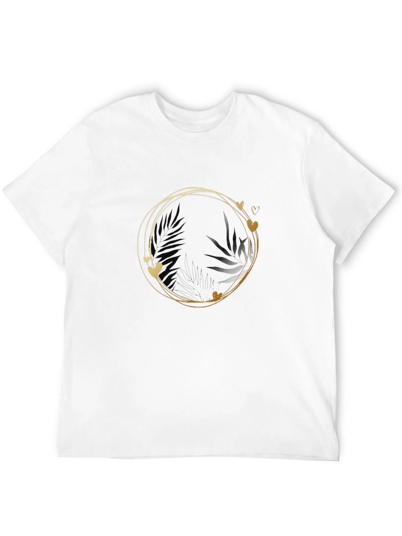 Stylish Black Tee with Gold Heart Circle Design