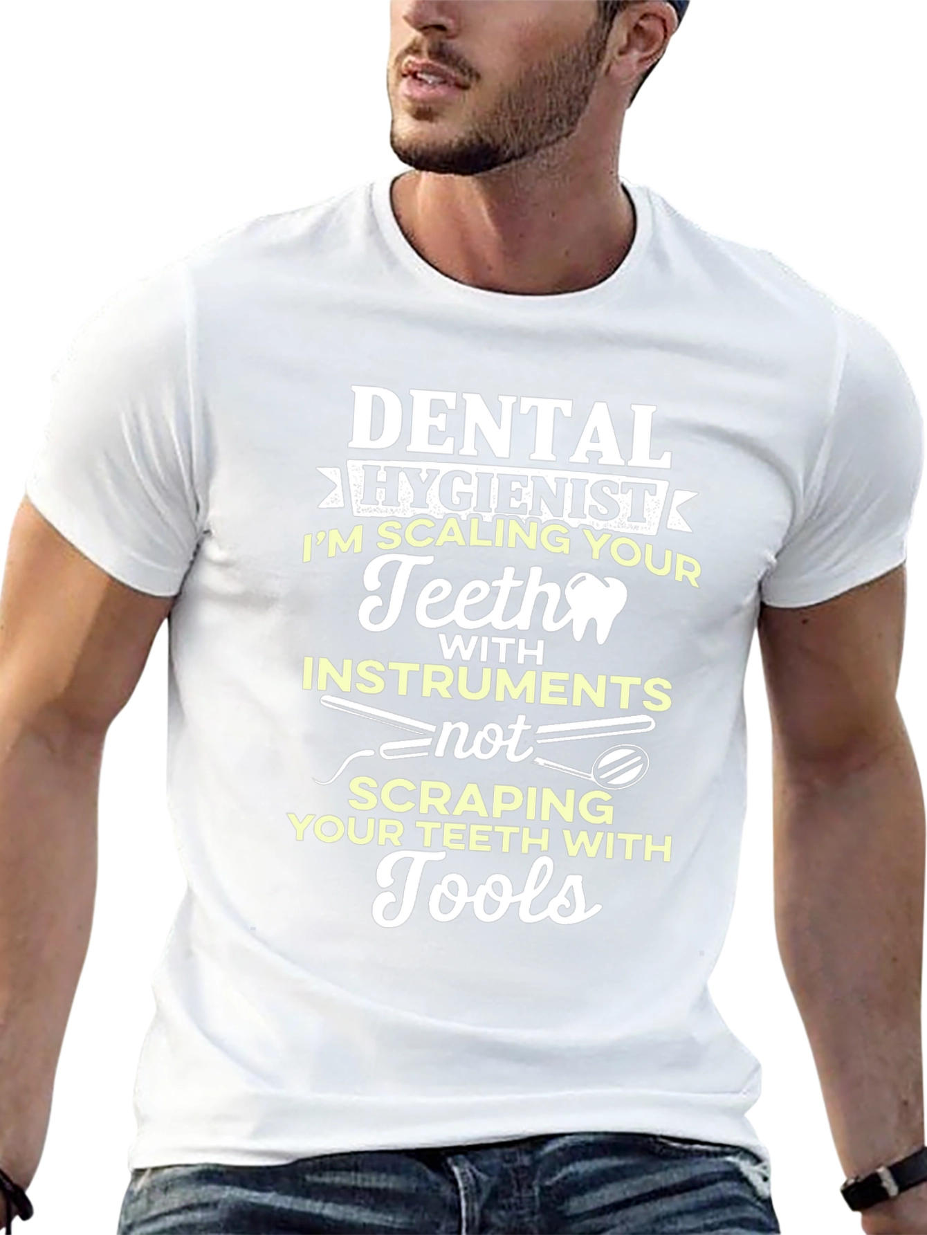 Dental Hygienist T-Shirt: Scaling Teeth with Instruments
