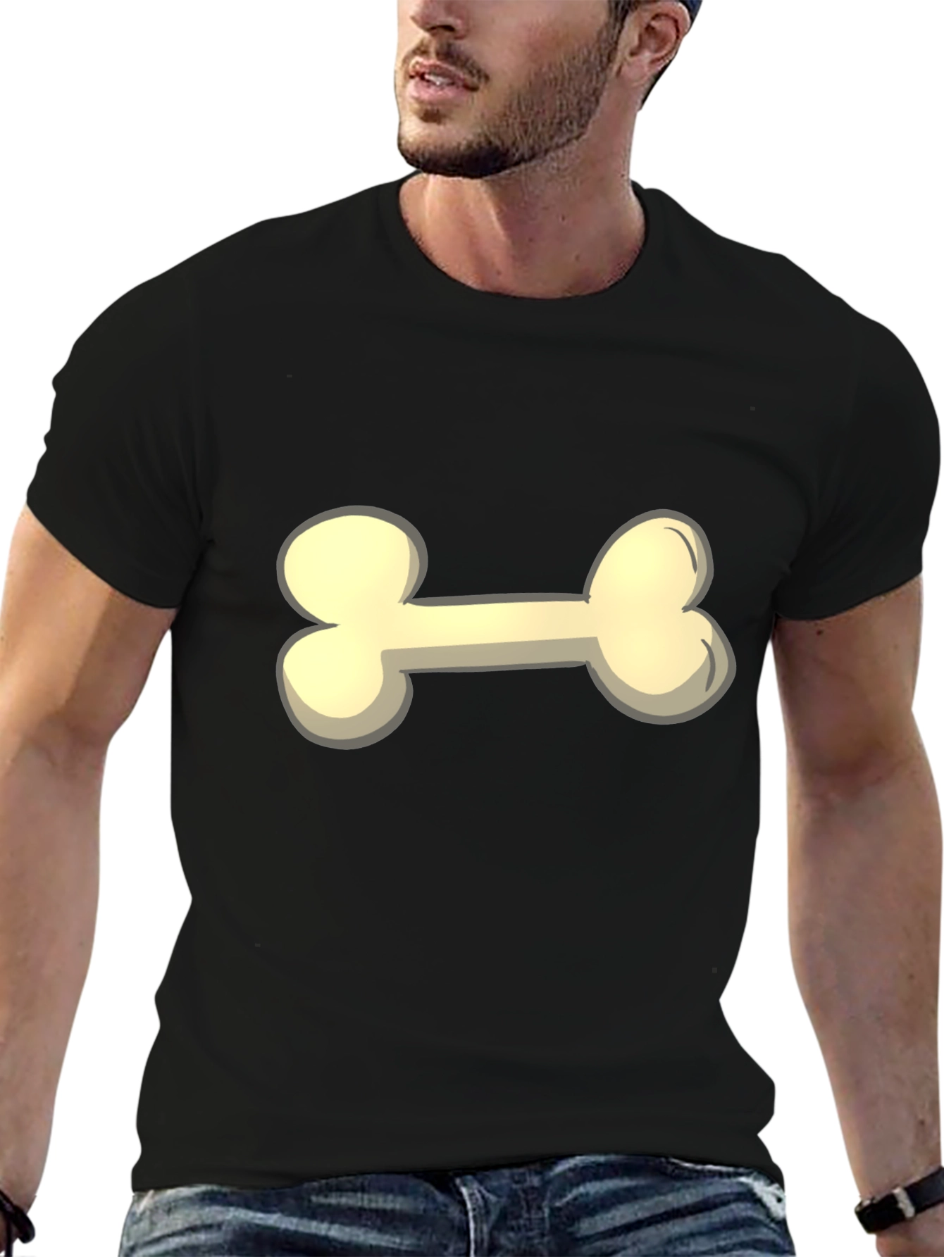 Cartoon Bone Graphic Tee - Black Casual T-Shirt