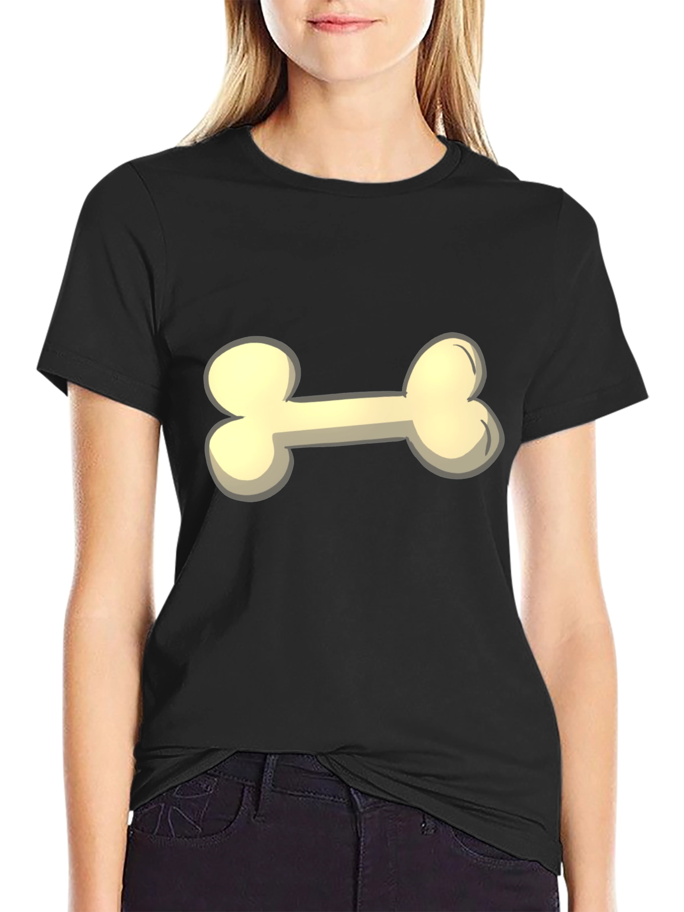 Cartoon Bone Graphic Tee - Black Casual T-Shirt