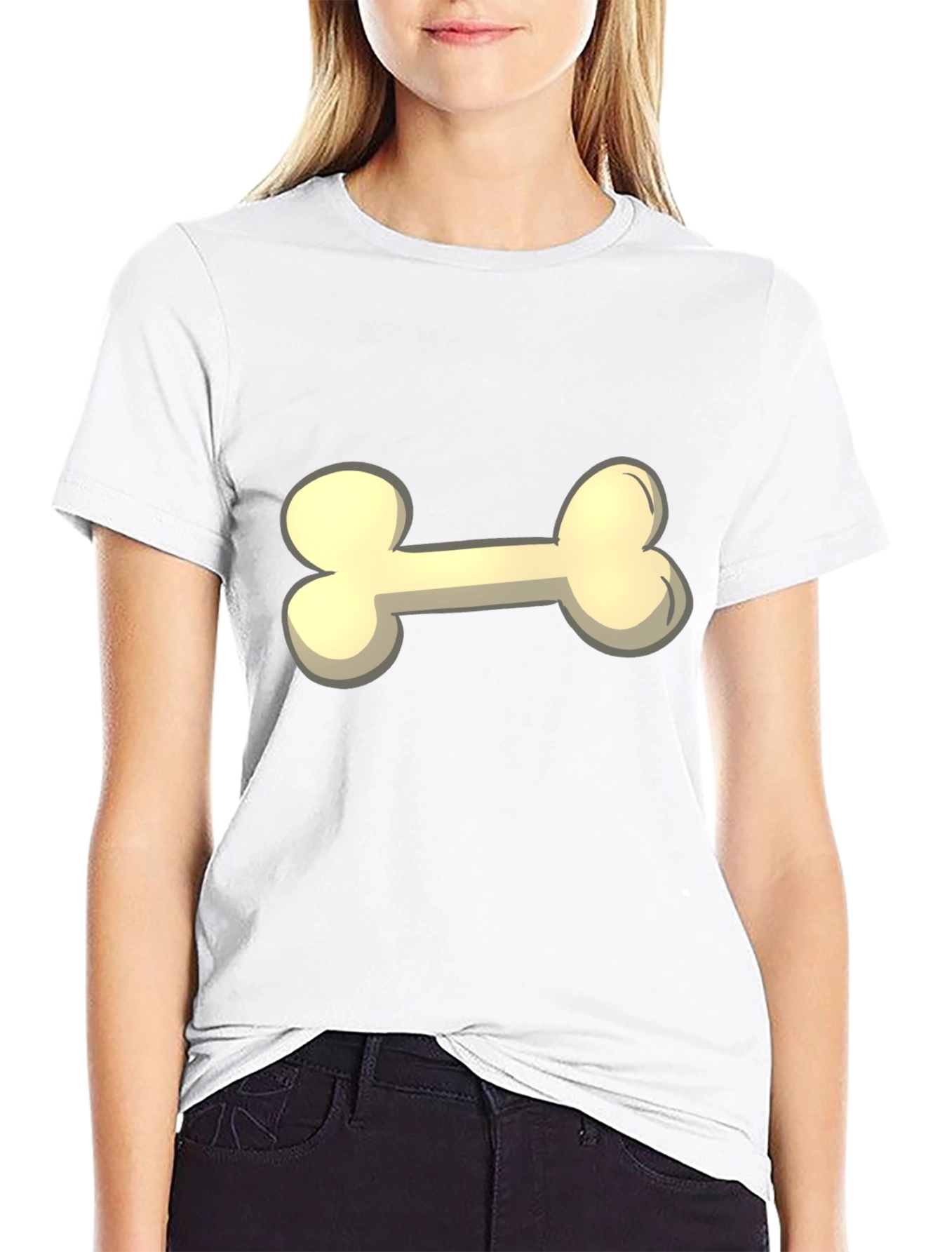 Cartoon Bone Graphic Tee - Black Casual T-Shirt