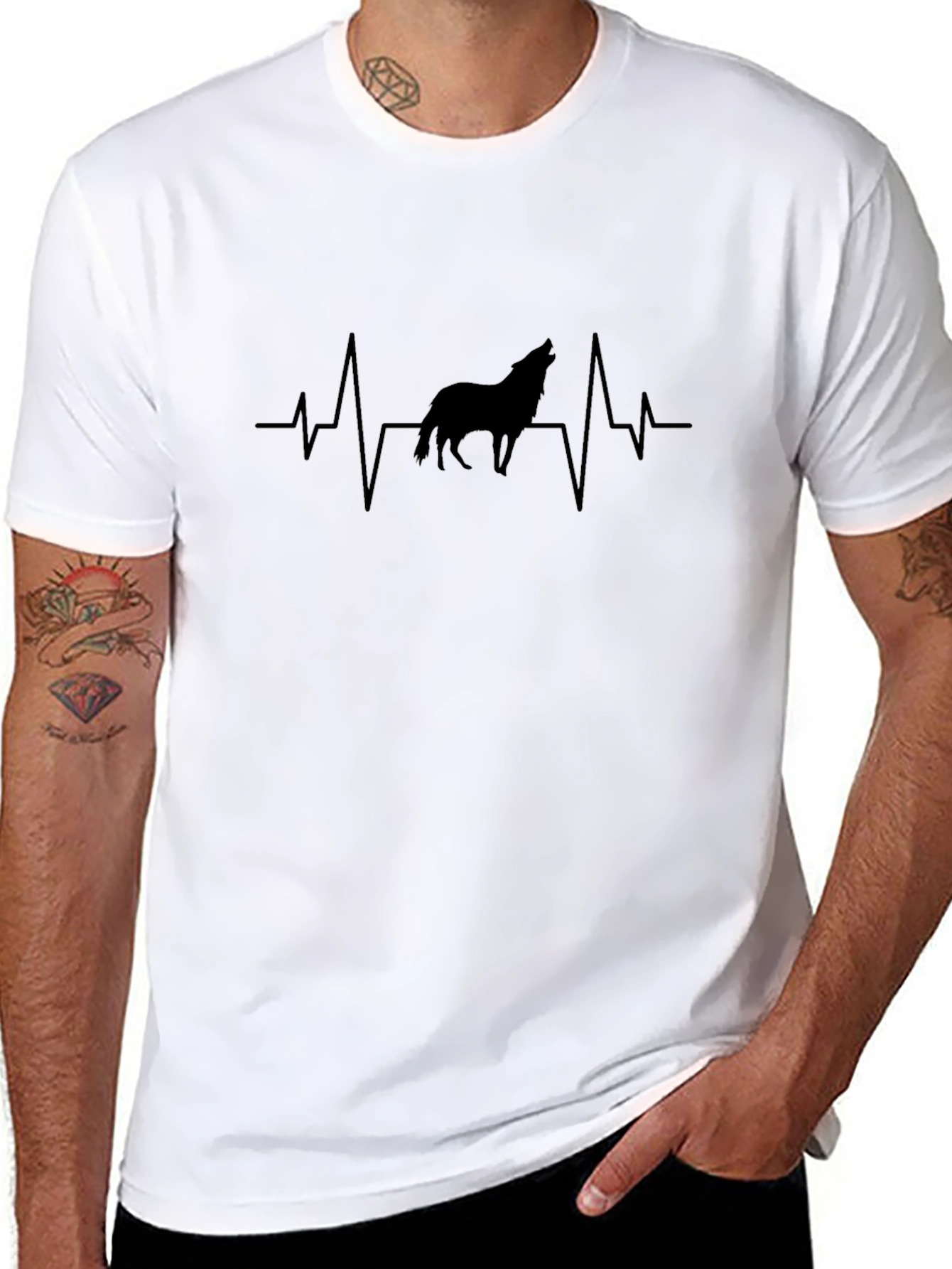 Wolf Heartbeat T-Shirt - Black Graphic Tee