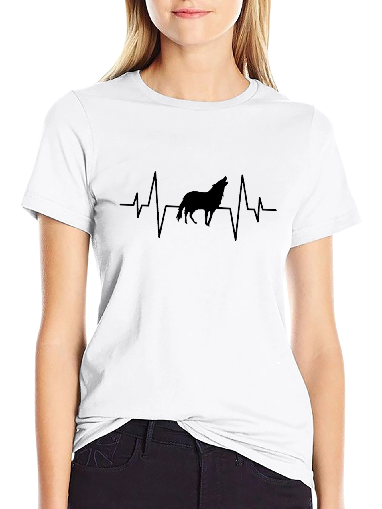 Wolf Heartbeat T-Shirt - Black Graphic Tee