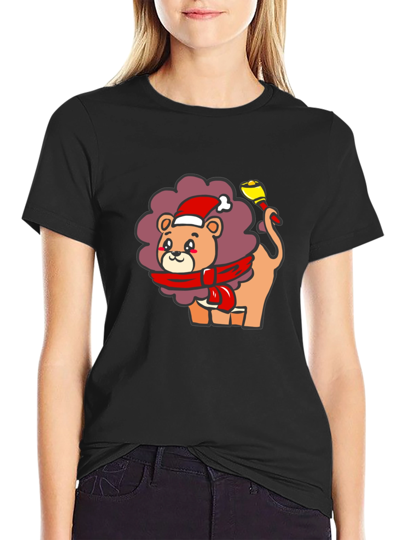 Festive Lion Graphic Tee - Black