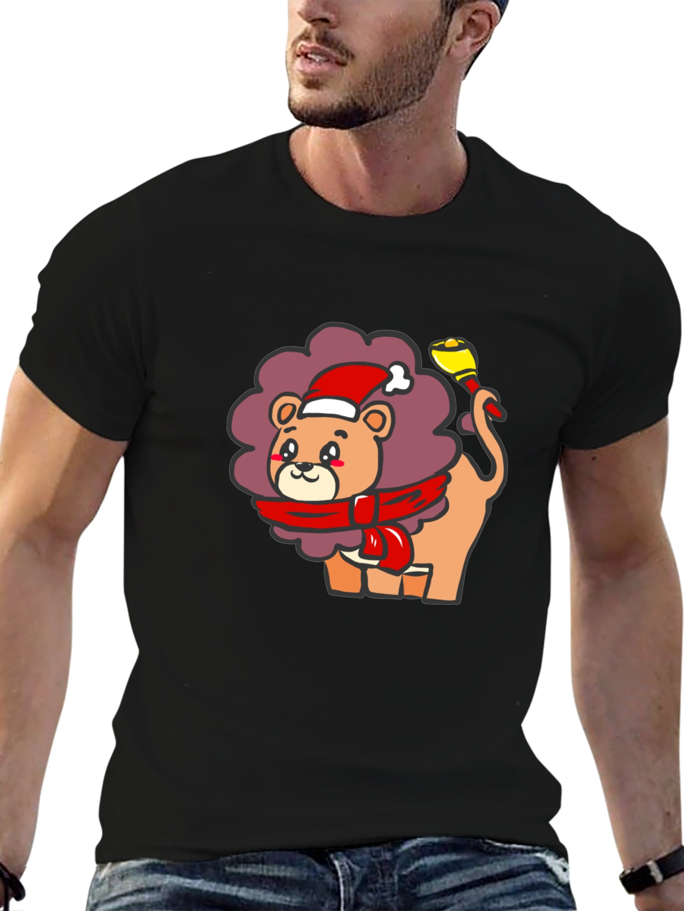 Festive Lion Graphic Tee - Black