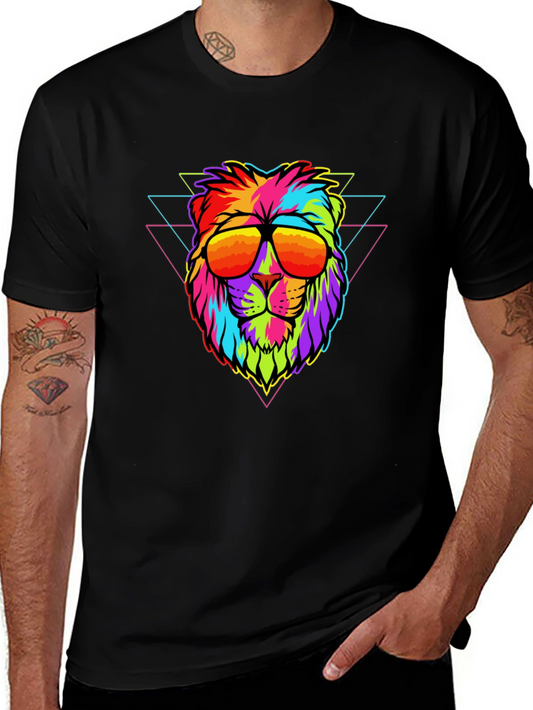 Vibrant Lion Graphic Tee - Cool Colorful Design