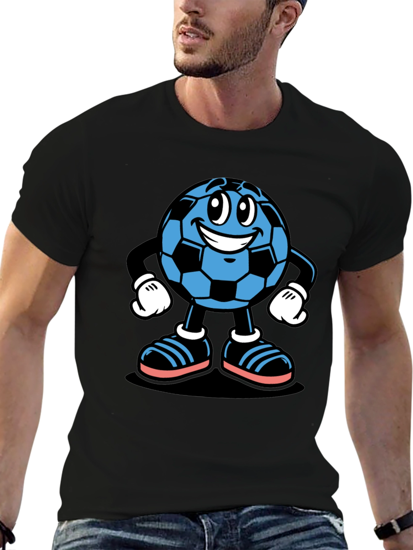 Cartoon Soccer Ball Graphic T-Shirt