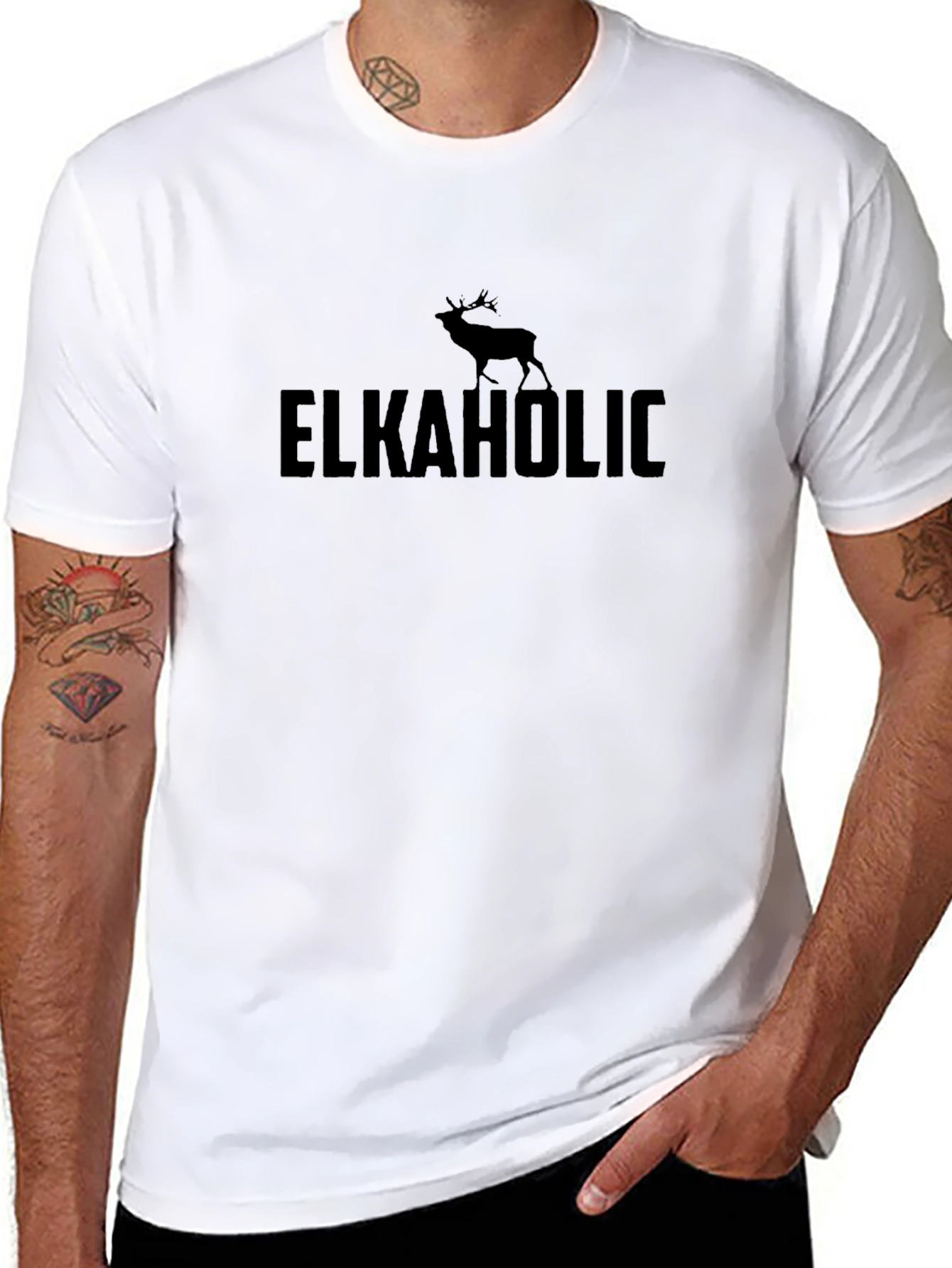 Elkaholic Funny Deer Hunting Black T-Shirt