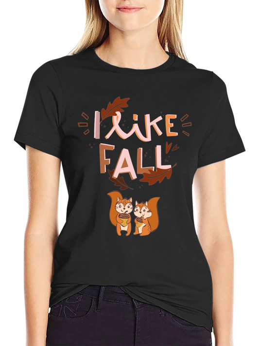 I Like Fall Squirrel T-Shirt - Cute Autumn Graphic Tee