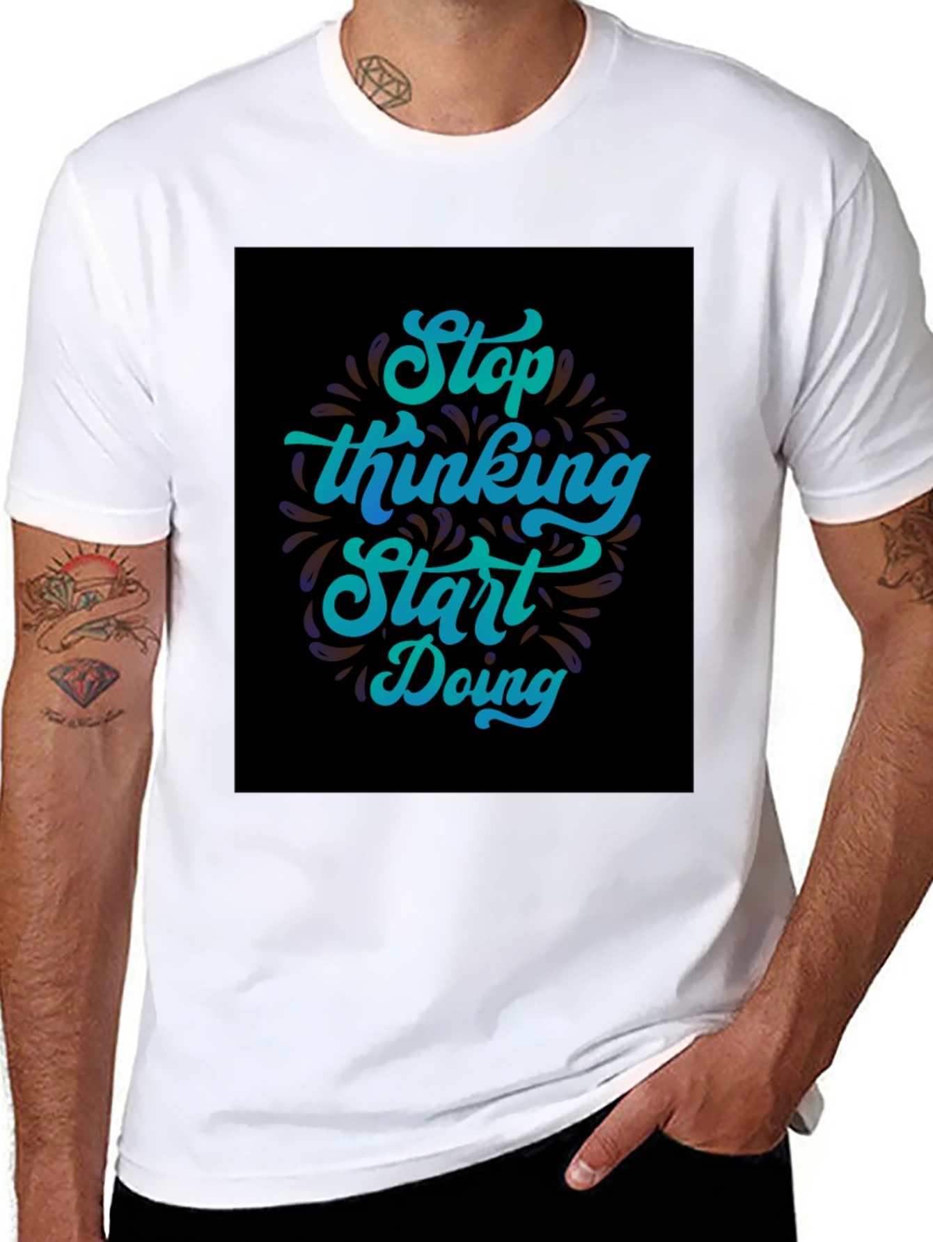 Inspirational Graphic Tee - Stop Thinking Start Doing T-Shirt