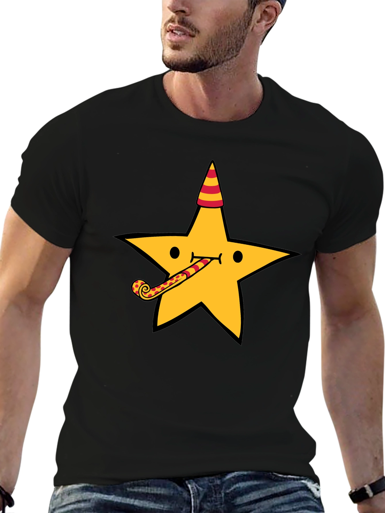 Party Star Graphic Tee - Fun Black T-Shirt