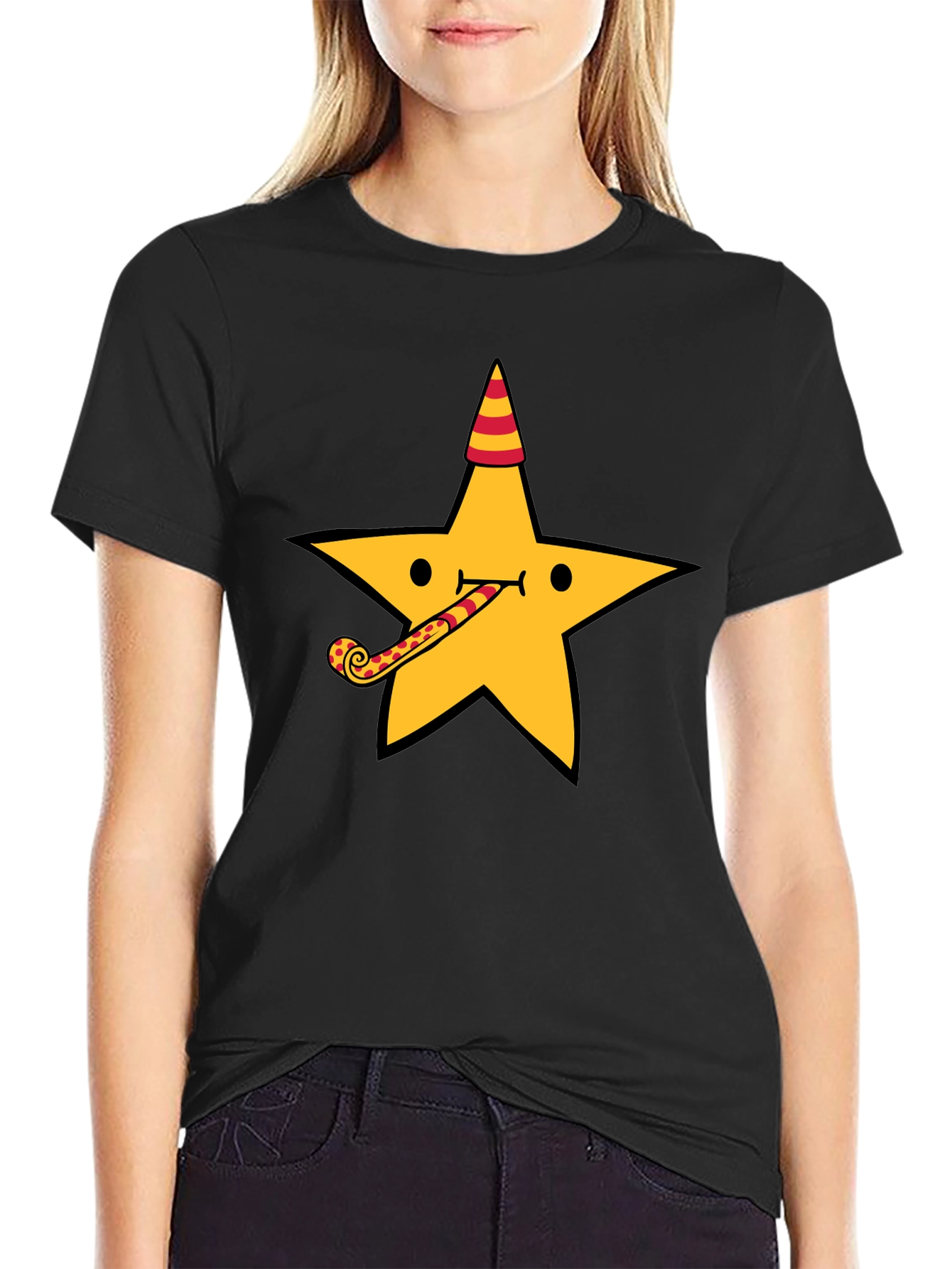 Party Star Graphic Tee - Fun Black T-Shirt