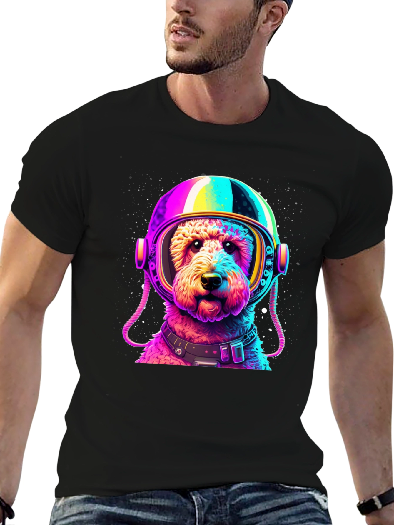 Astronaut Dog Graphic T-Shirt - Black
