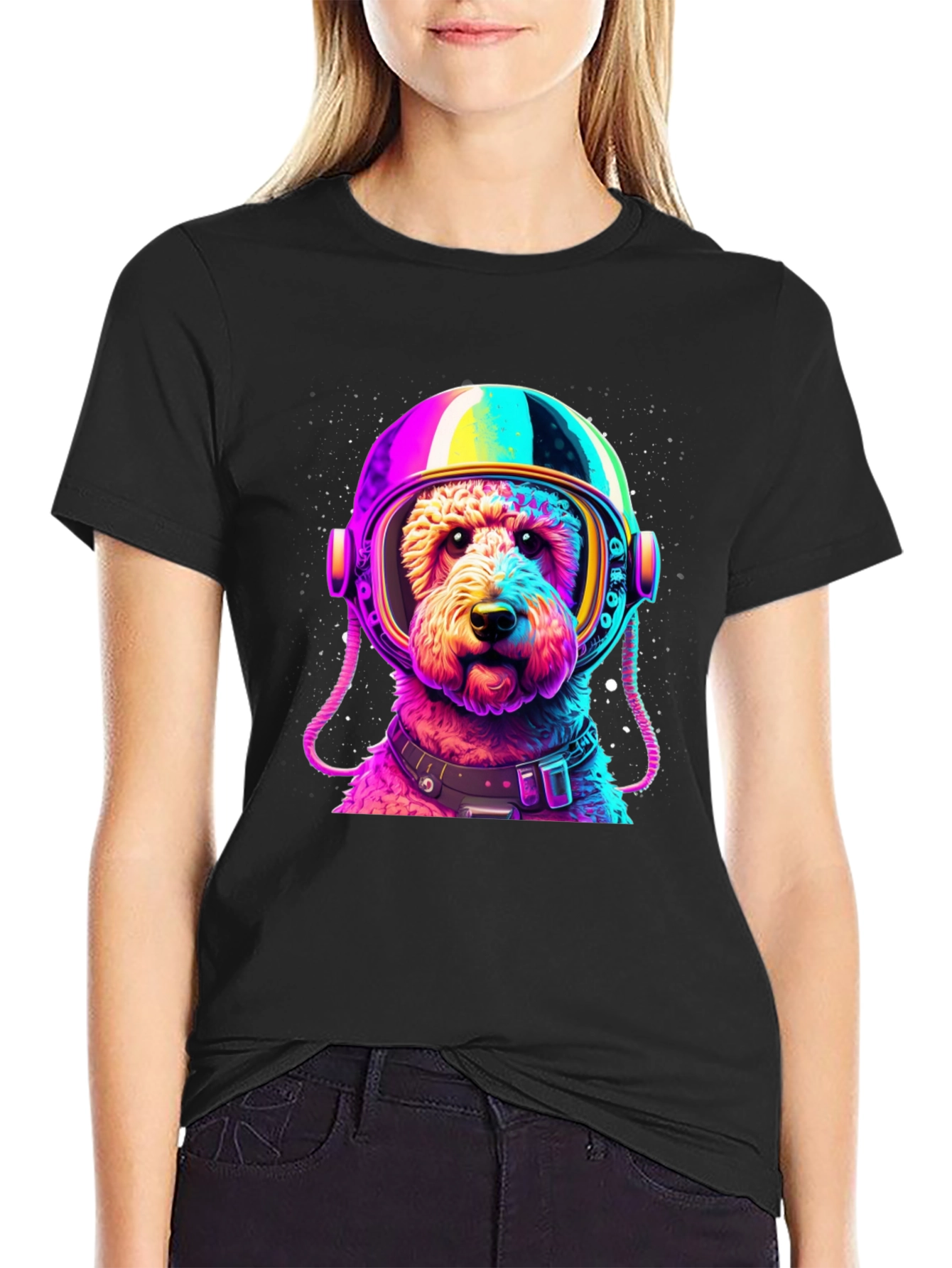 Astronaut Dog Graphic T-Shirt - Black
