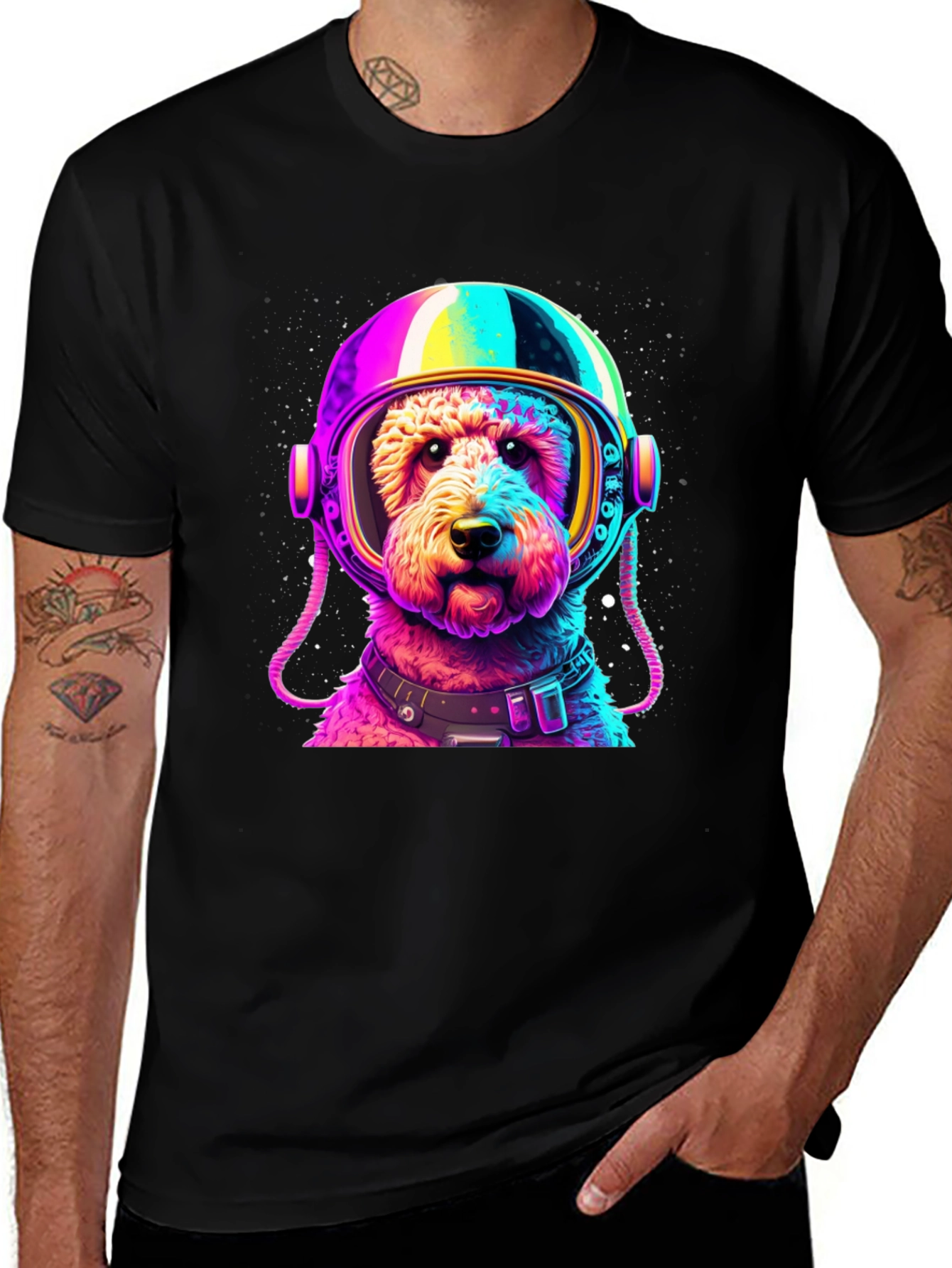 Astronaut Dog Graphic T-Shirt - Black