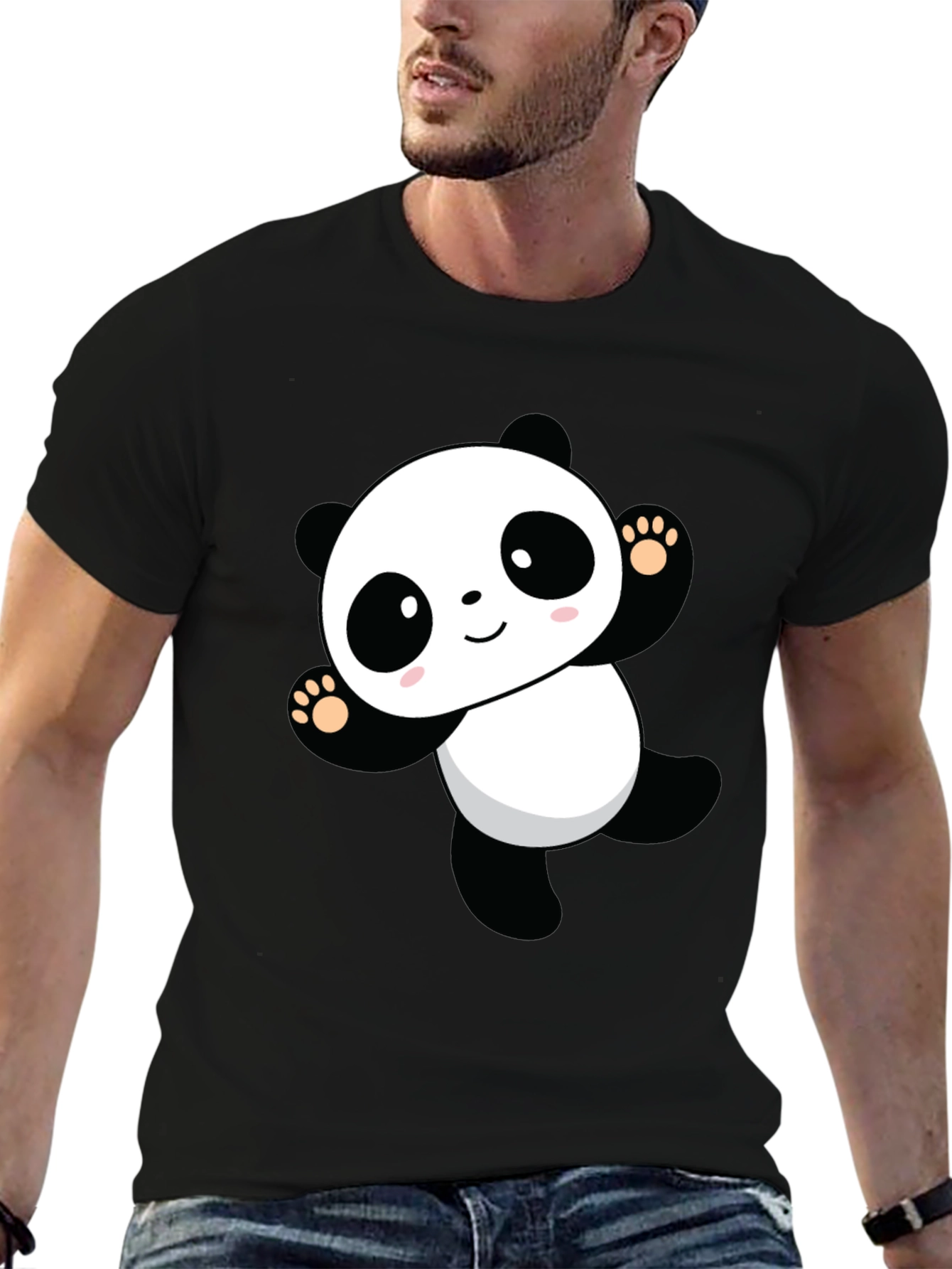 Cute Panda Graphic Black T-Shirt