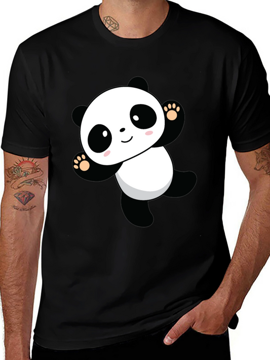 Cute Panda Graphic Black T-Shirt