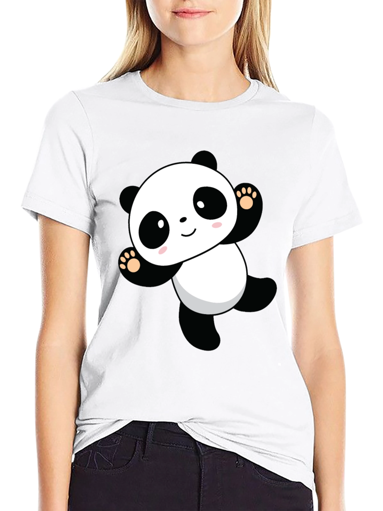 Cute Panda Graphic Black T-Shirt