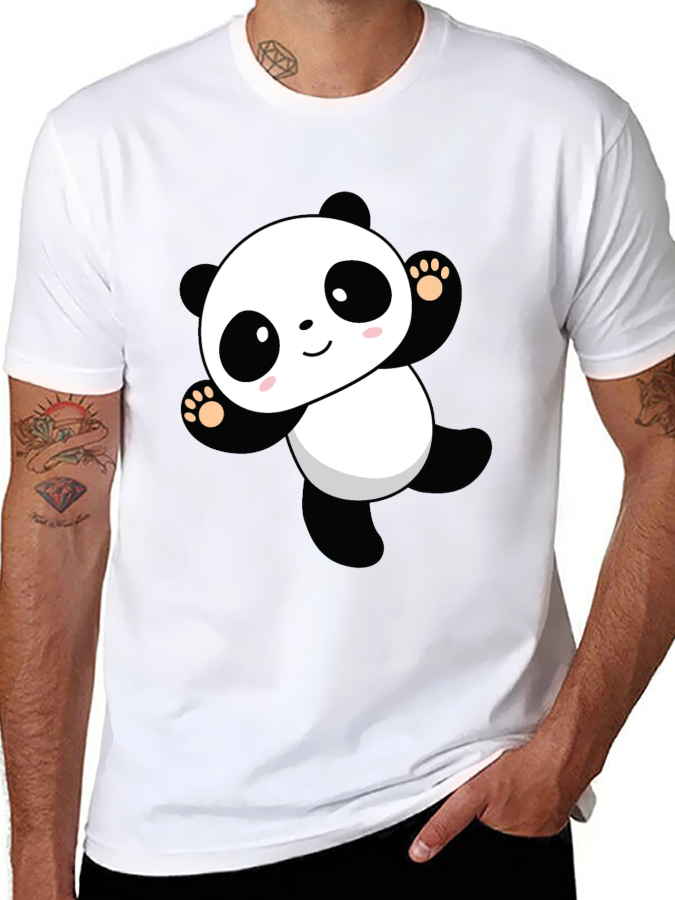 Cute Panda Graphic Black T-Shirt