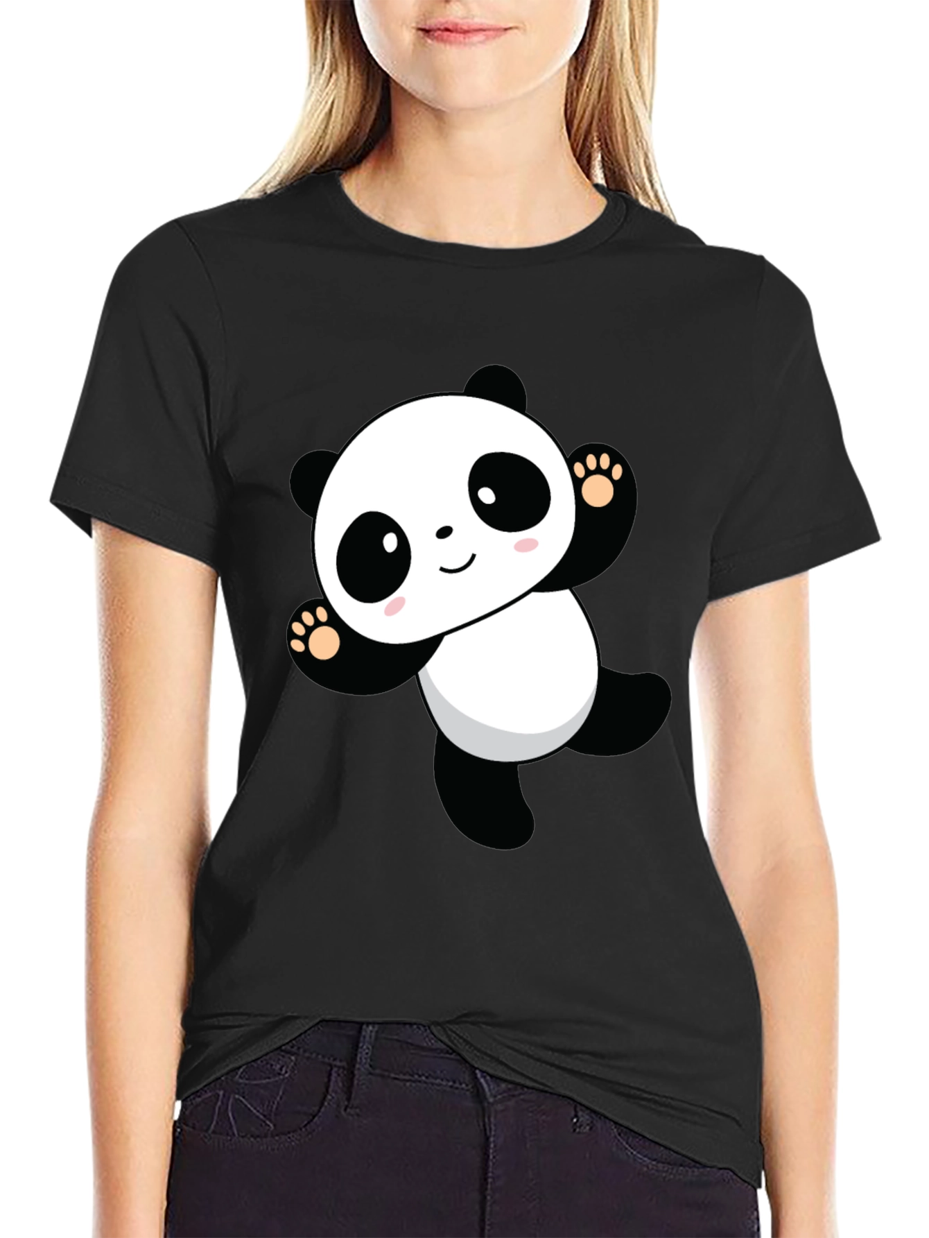 Cute Panda Graphic Black T-Shirt