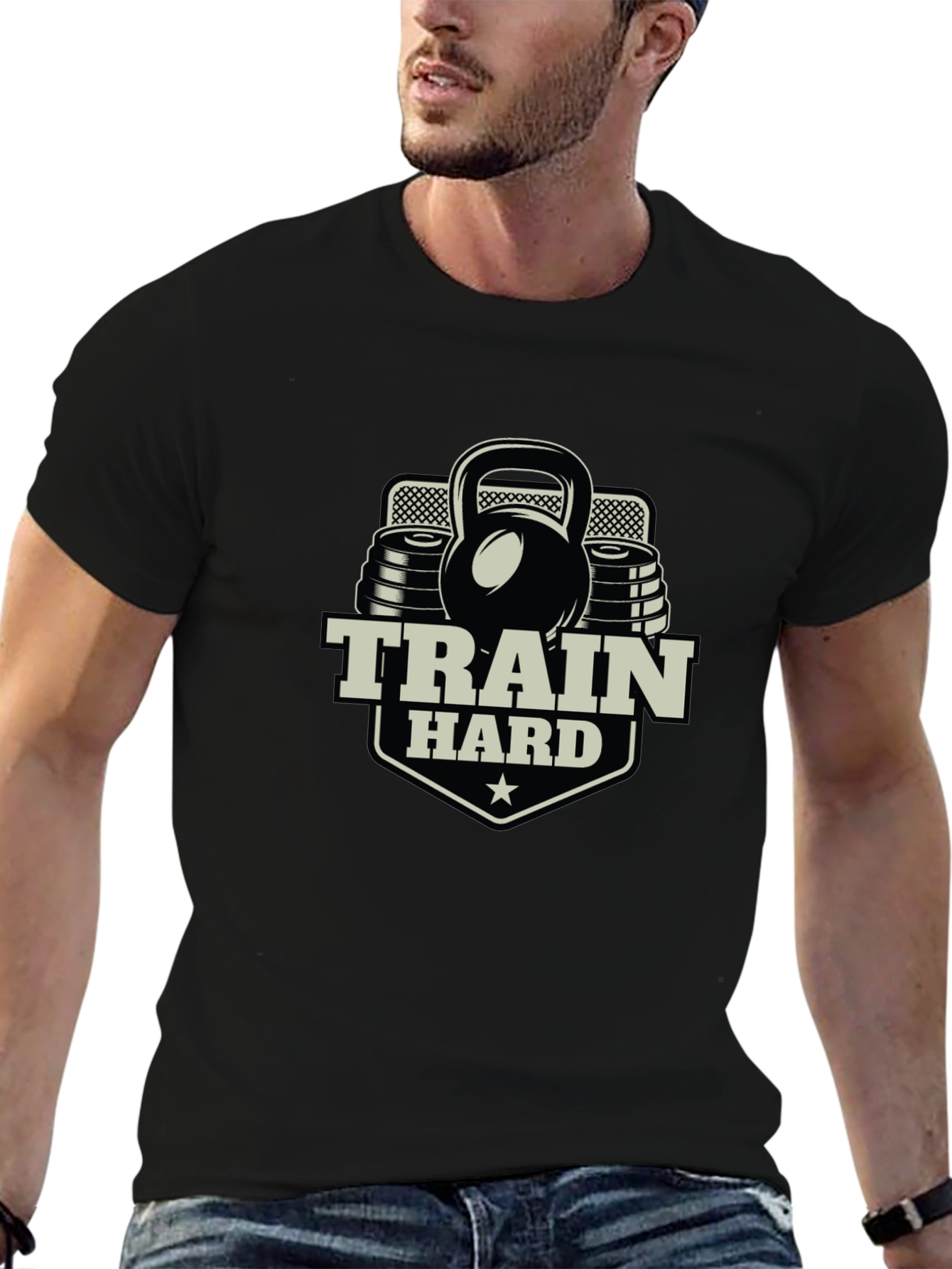 Train Hard Black T-Shirt Gym Workout