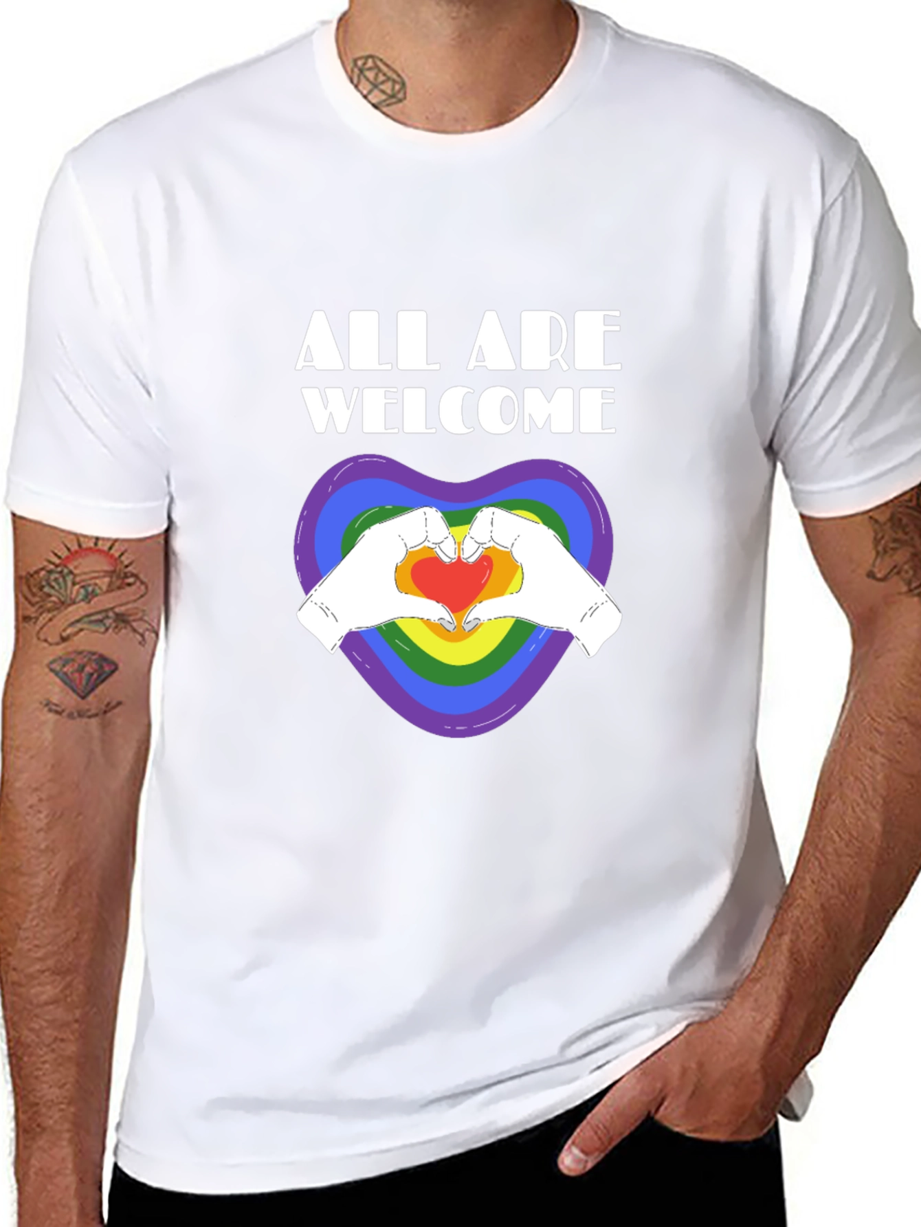 All Are Welcome Pride Tee
