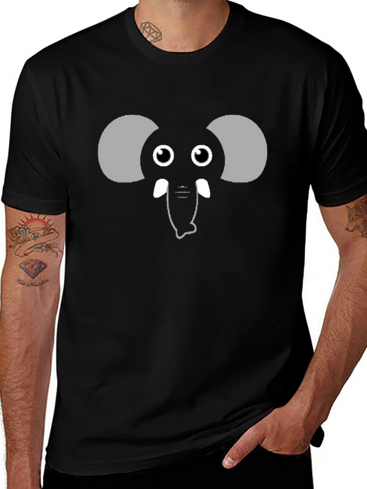 Cute Elephant Face Graphic Black T-Shirt