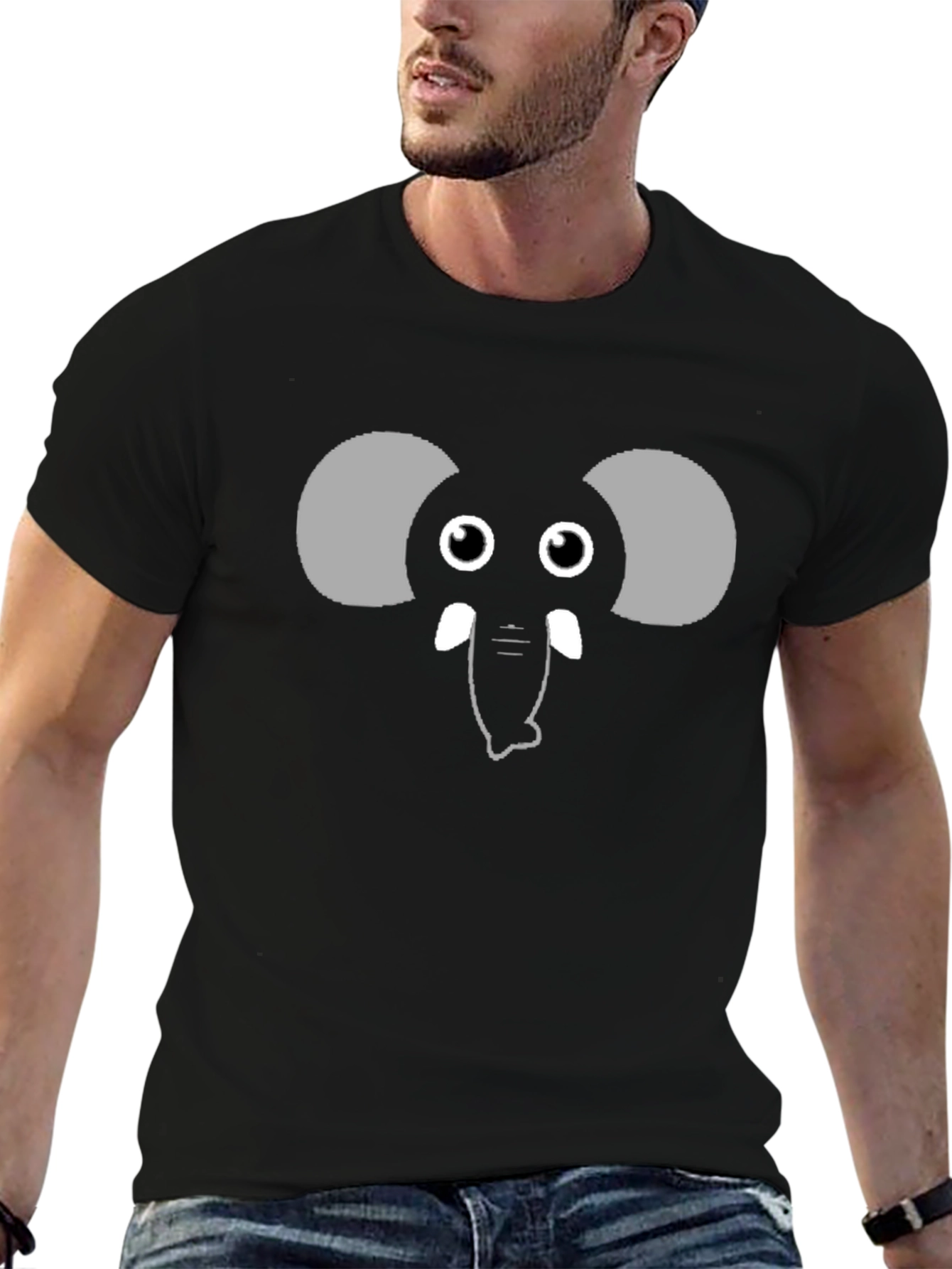 Cute Elephant Face Graphic Black T-Shirt