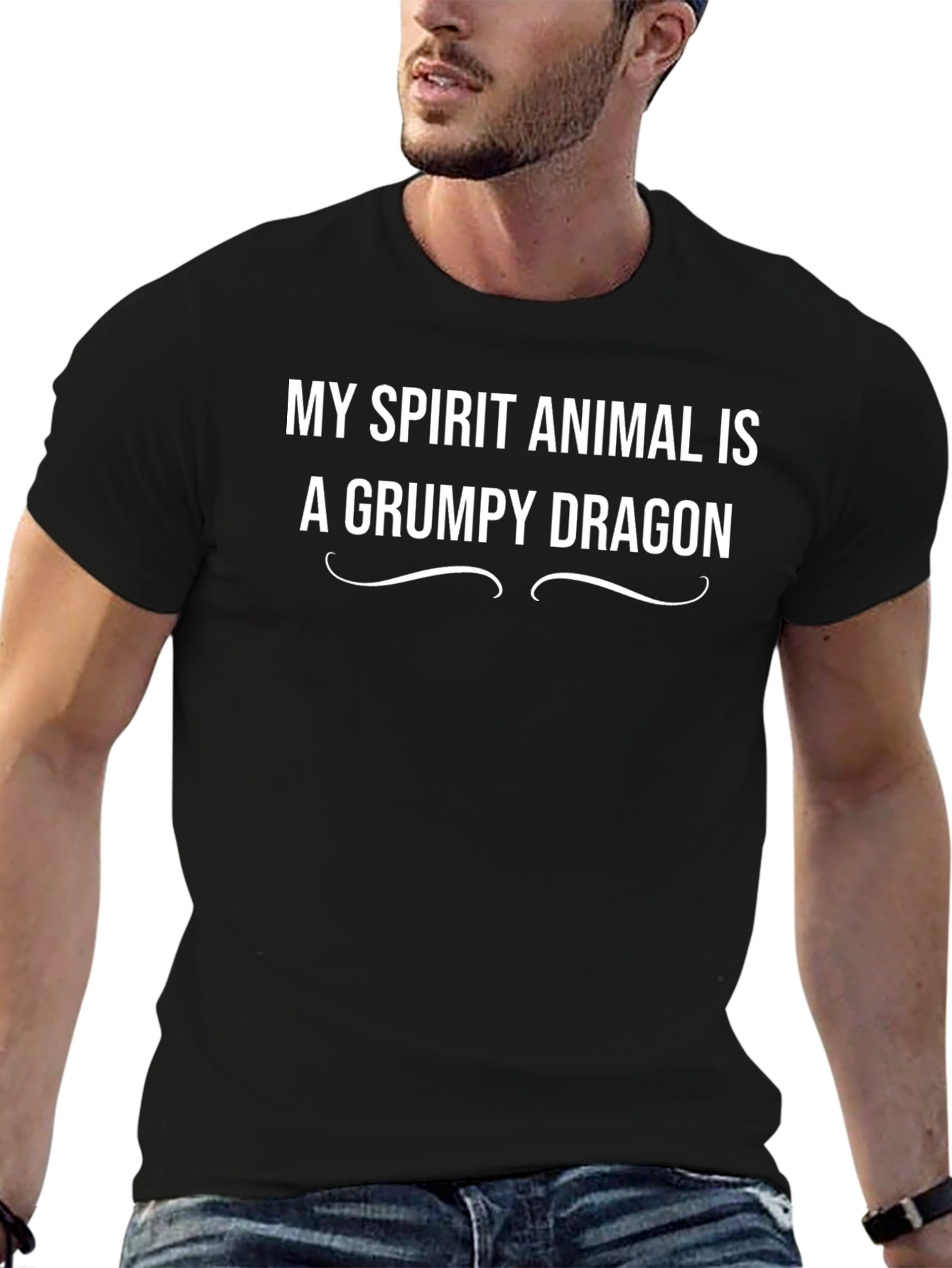 Grumpy Dragon Spirit Animal Black T-Shirt
