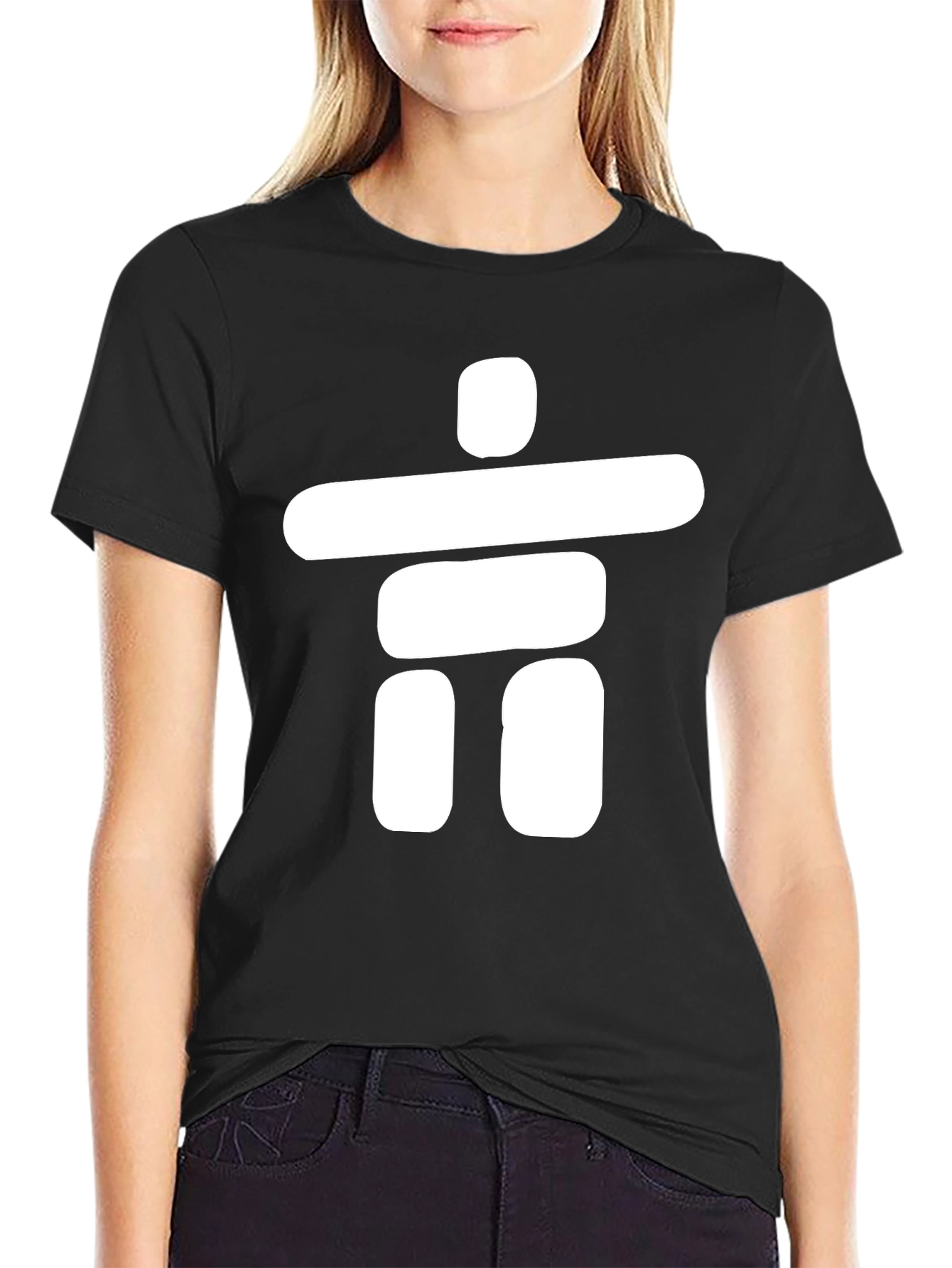 Black T-Shirt with White Inukshuk Design