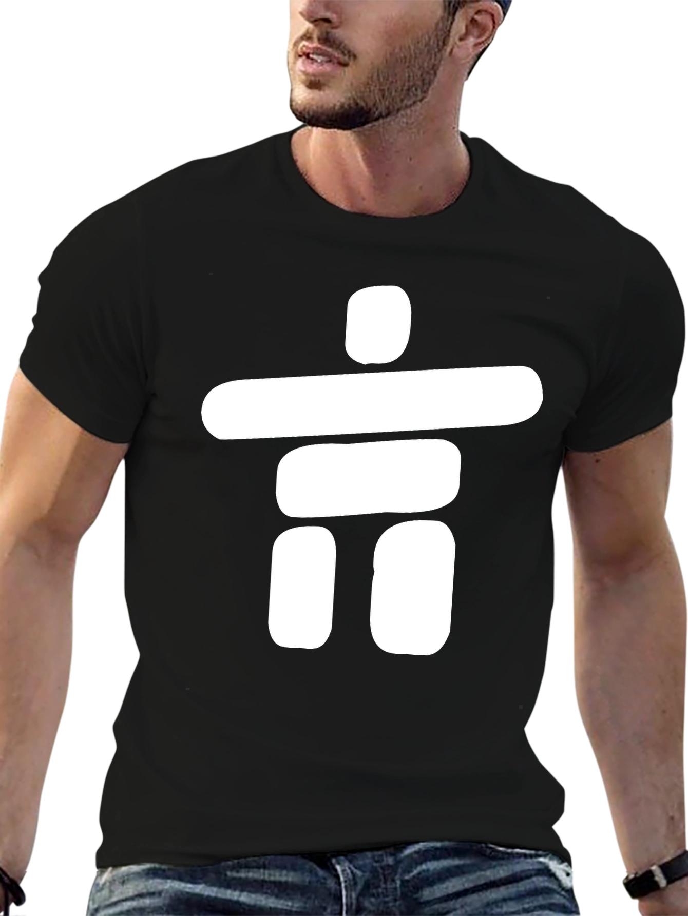 Black T-Shirt with White Inukshuk Design