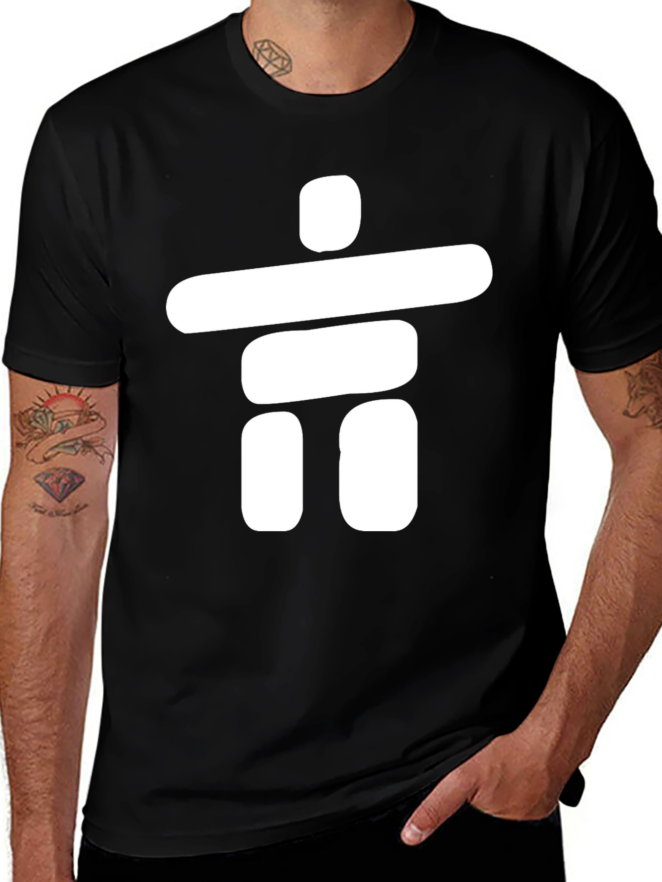 Black T-Shirt with White Inukshuk Design