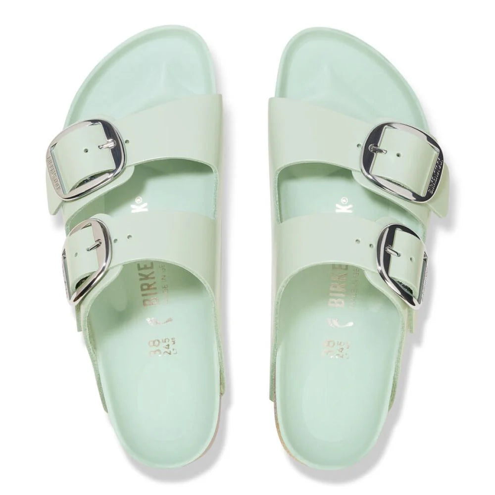 Birkenstock Women's Arizona Big Buckle Natural Leather Patent in High Shine Surf Green