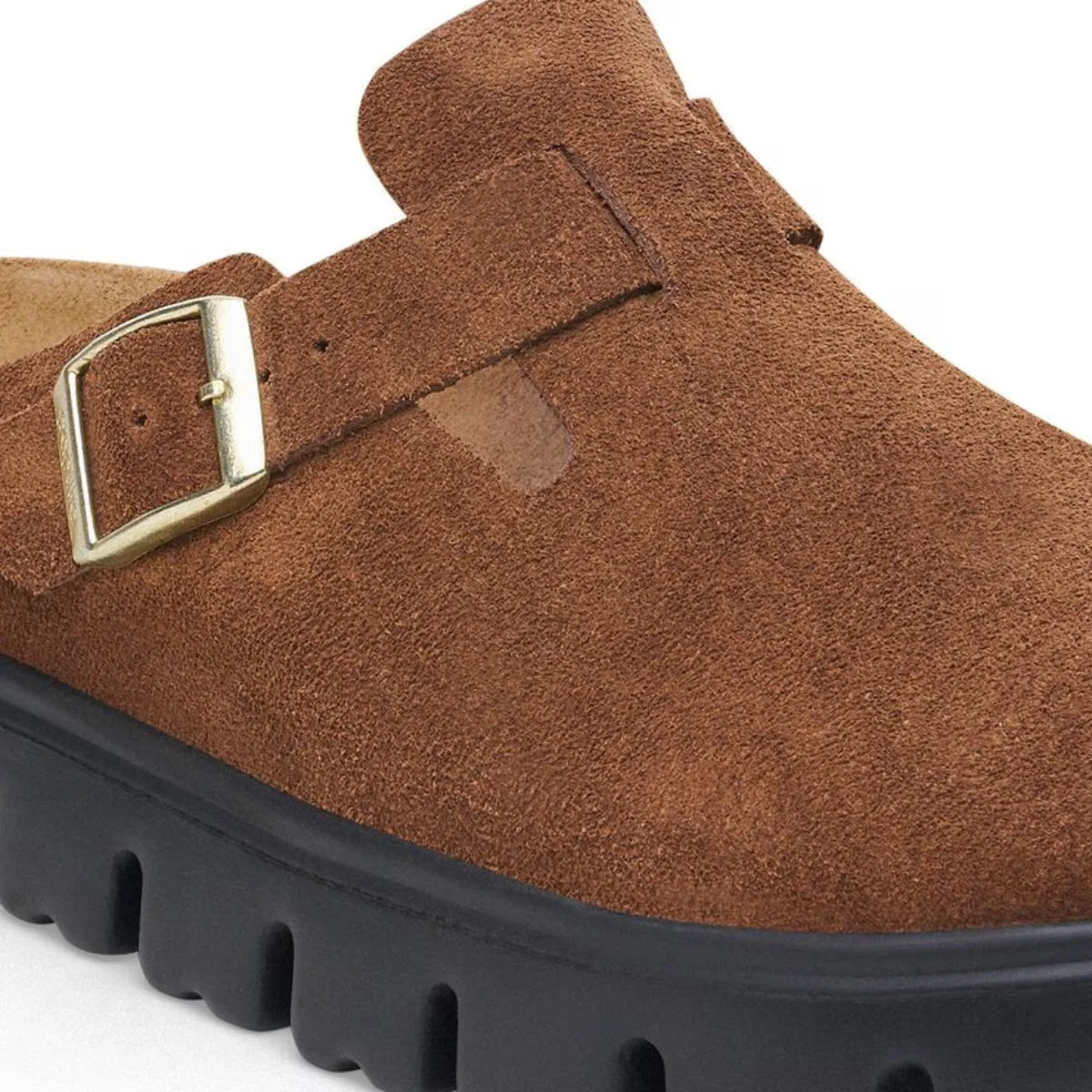 Birkenstock Women's Boston Chunky Suede Leather in Dark Tea/ Black
