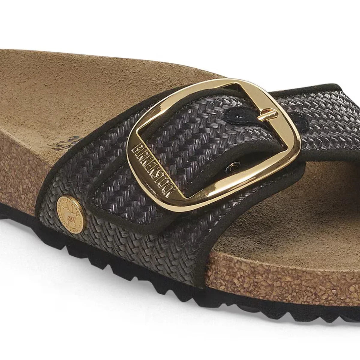 Birkenstock Women's Madrid Big Buckle Raffia Textile in Black